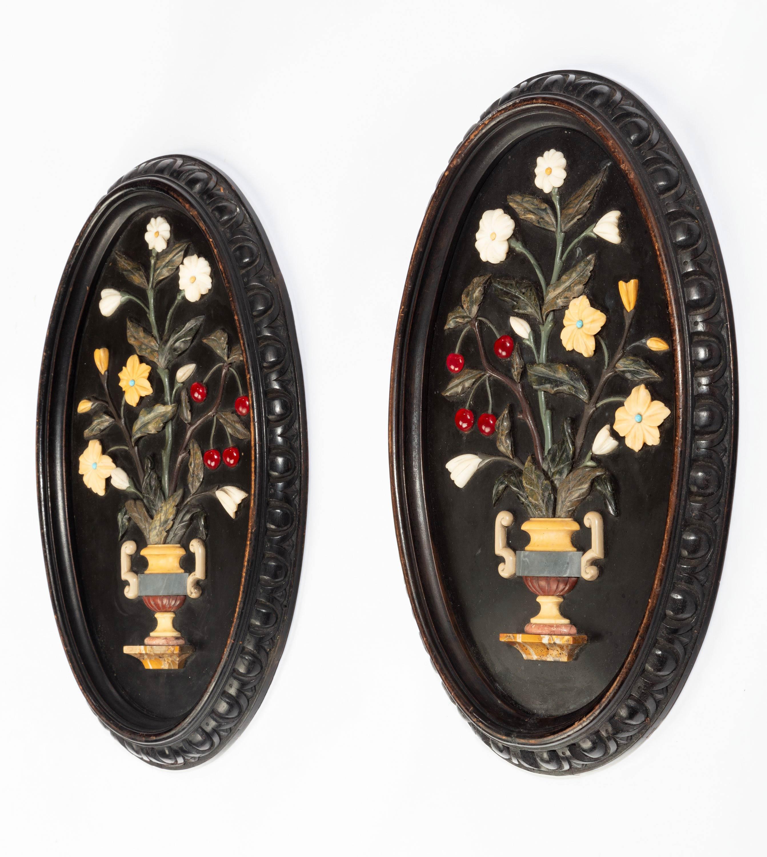 Attractive Pair of Late 19th Century Pietra Dura Pictures In Good Condition For Sale In Peterborough, Northamptonshire