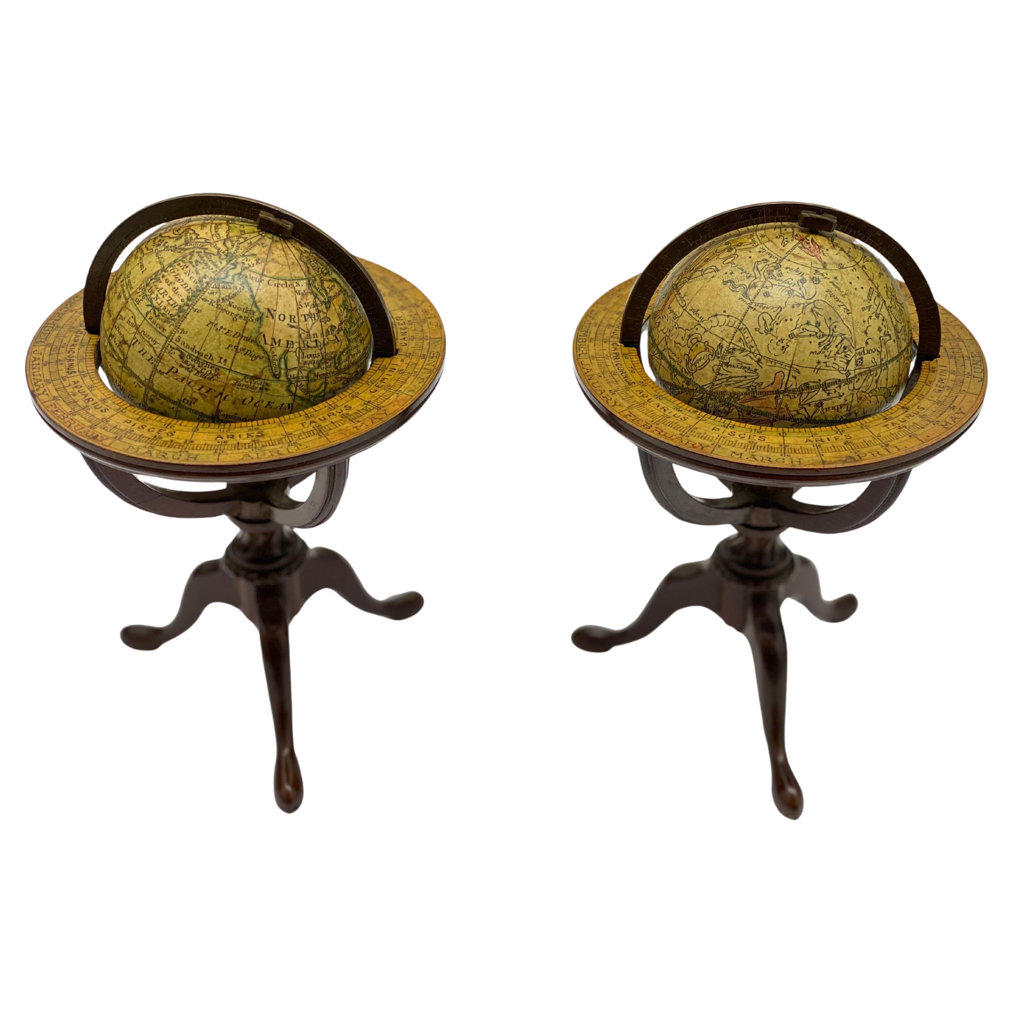  Paire de globes de poche anglais de la fin du XVIIIe siècle 