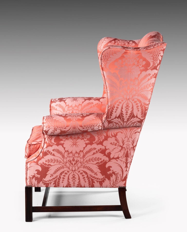 Attractive Pair of Modern Mahogany Framed Wing Chairs For Sale at 1stdibs