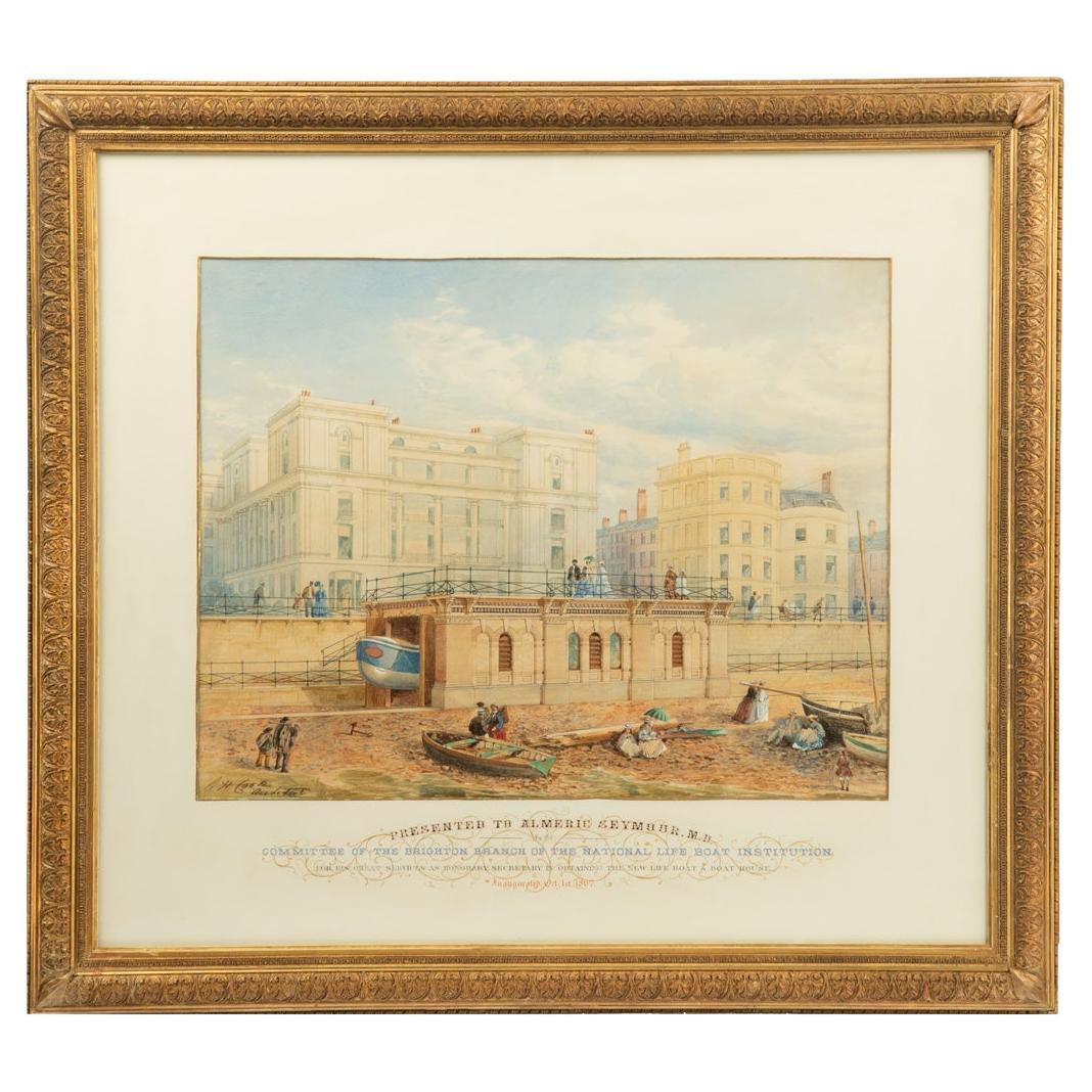 An attractive watercolour painting of Brighton’s RNLI life boat house For Sale