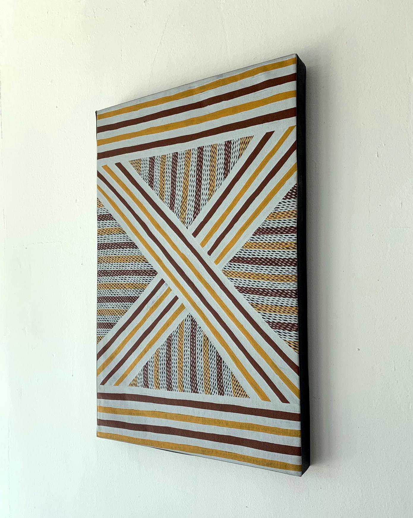 Title: Djirrididi Design
Artist: Jeffery Walkundjawuy (1955-)
Medium: Acrylic on canvas
Size: 18 x 27 inches
DOC: November 2006
Provenance: Galiwin'ku Community Art Center, Elcho Island, Northern Territory, Australia.