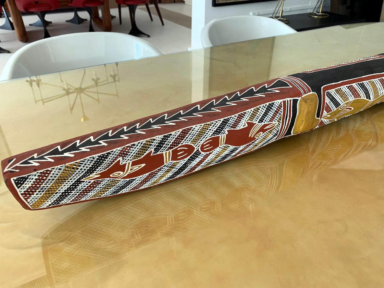 Acrylic Australian Aboriginal Wood Carving of a Crocodile