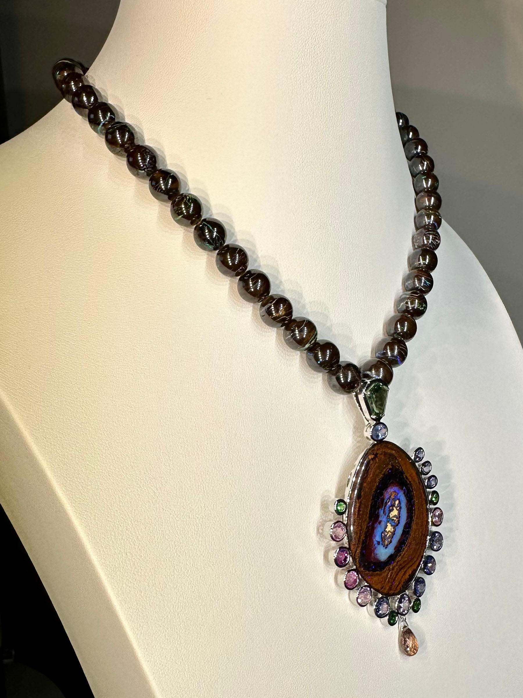 An Australian Boulder Opal Necklace & Pendant set with Tourmaline, Tanzanite For Sale 4
