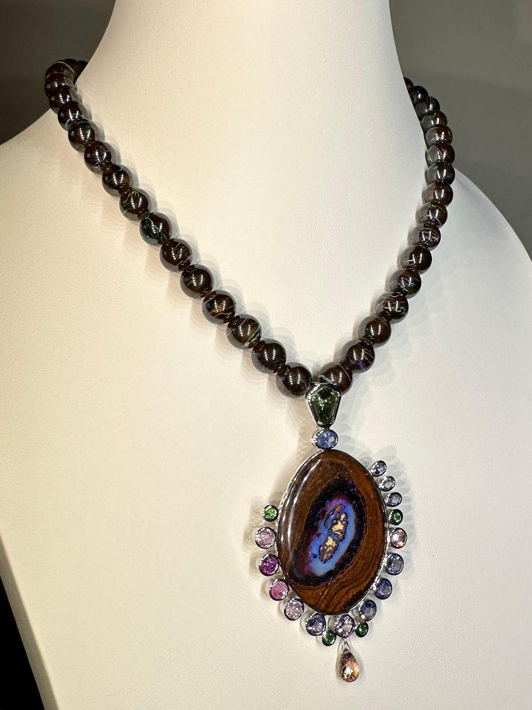 An Australian Boulder Opal Necklace & Pendant set with Tourmaline, Tanzanite For Sale 5