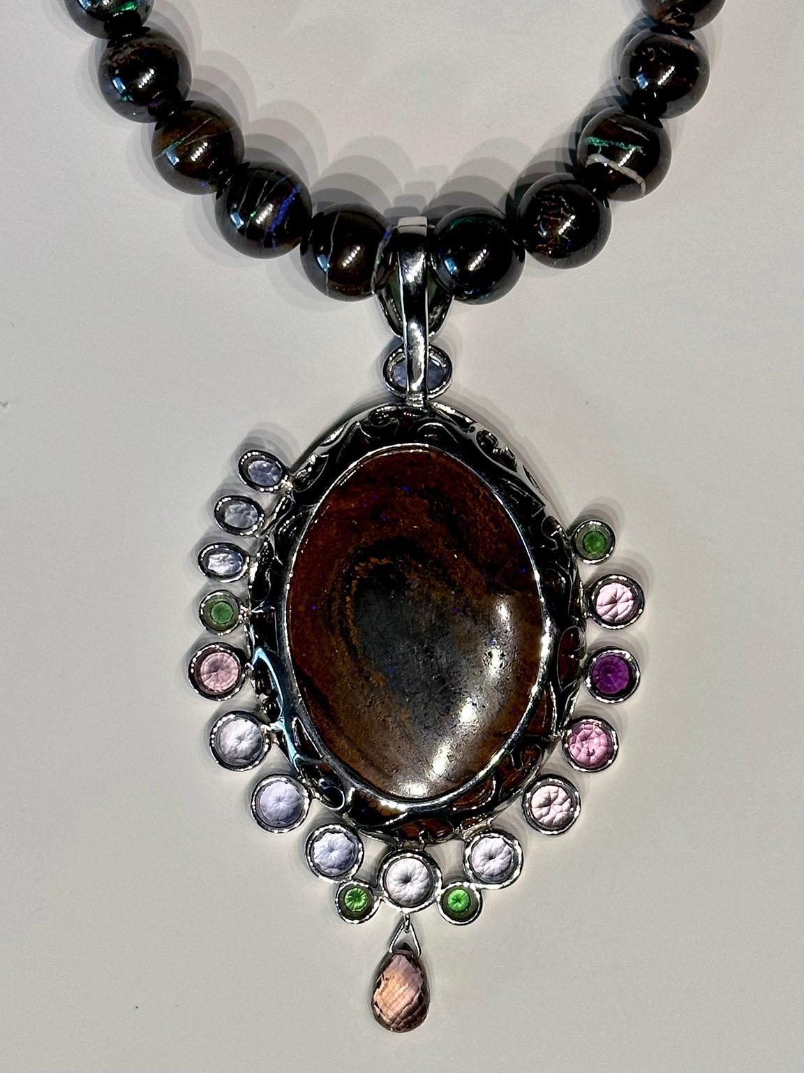 An Australian Boulder Opal Necklace & Pendant set with Tourmaline, Tanzanite For Sale 7