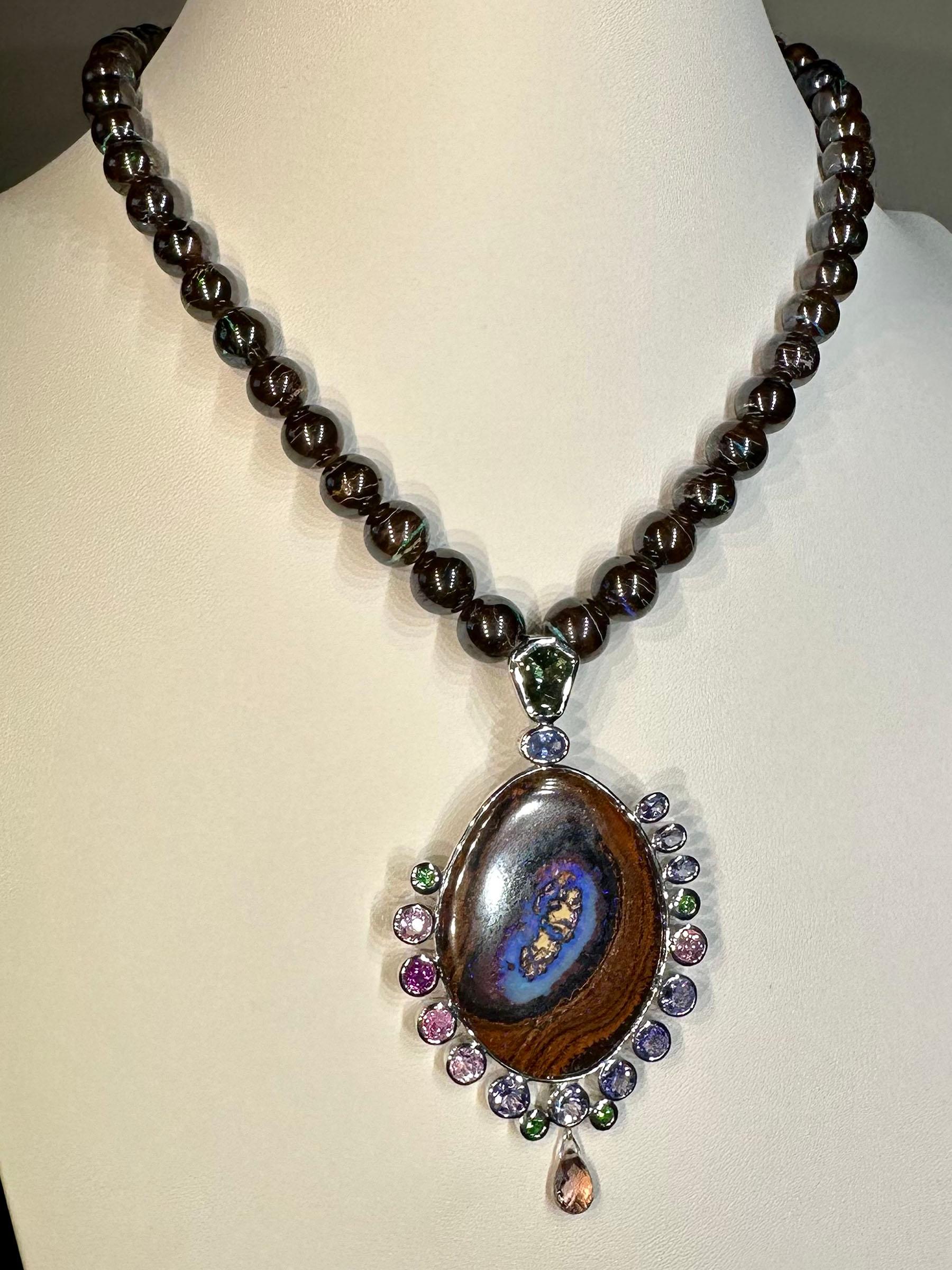 An Australian Boulder Opal Necklace & Pendant set with Tourmaline, Tanzanite For Sale 8