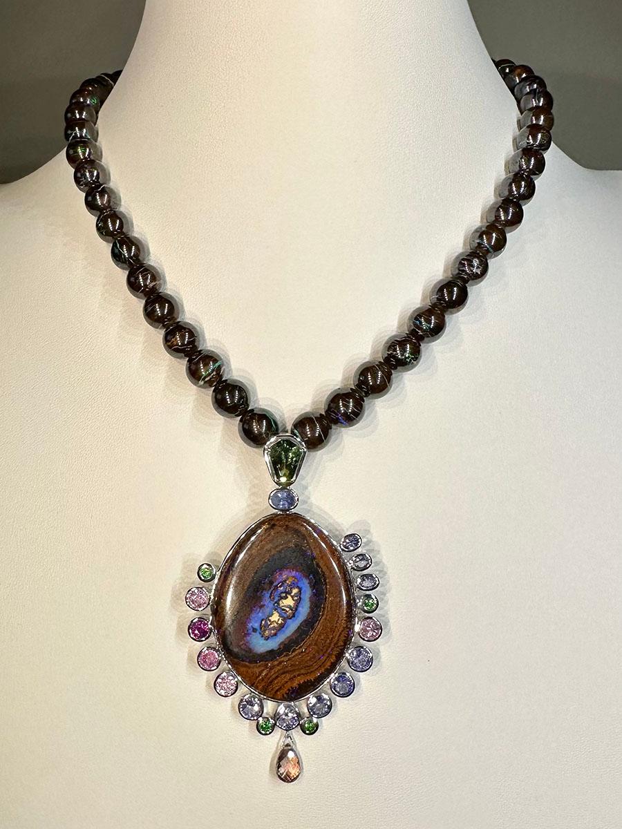 An Australian Boulder Opal Necklace & Pendant set with Tourmaline, Tanzanite For Sale 10