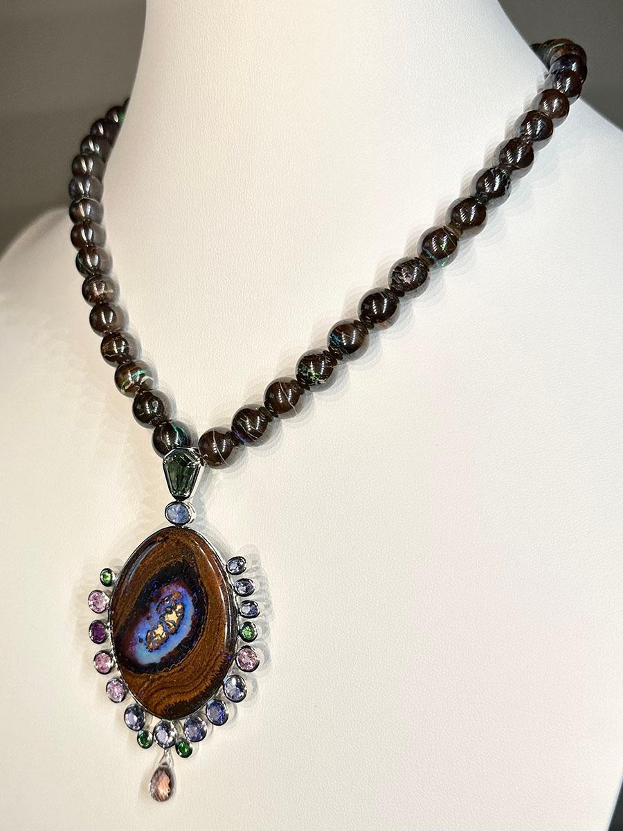An Australian Boulder Opal Necklace & Pendant set with Tourmaline, Tanzanite For Sale 11