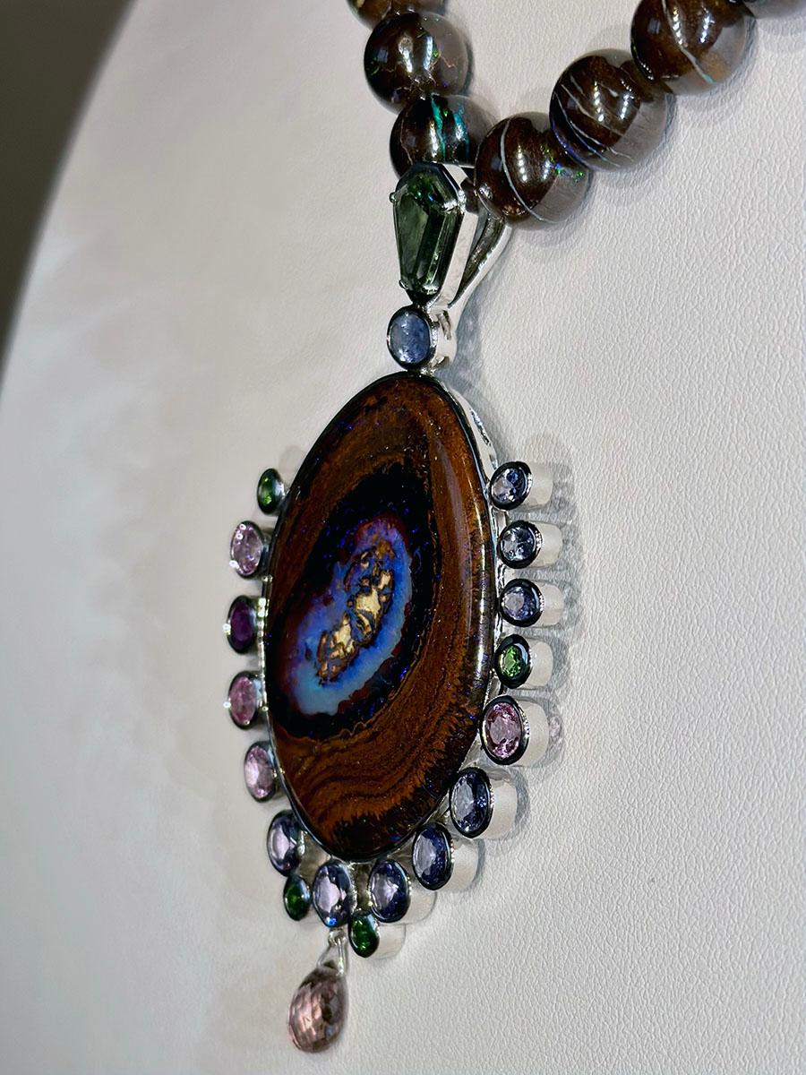 An Australian Boulder Opal Necklace & Pendant set with Tourmaline, Tanzanite In New Condition For Sale In Coupeville, WA
