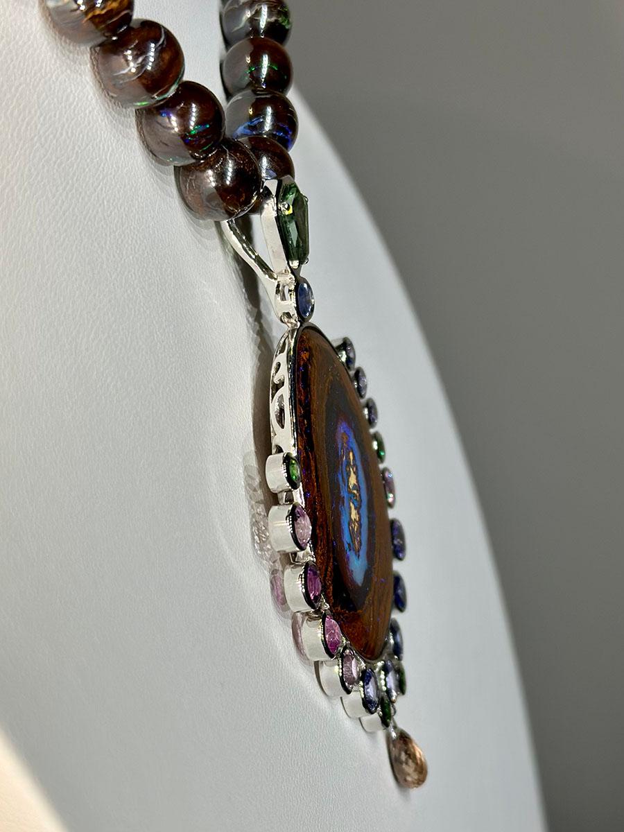 An Australian Boulder Opal Necklace & Pendant set with Tourmaline, Tanzanite For Sale 1