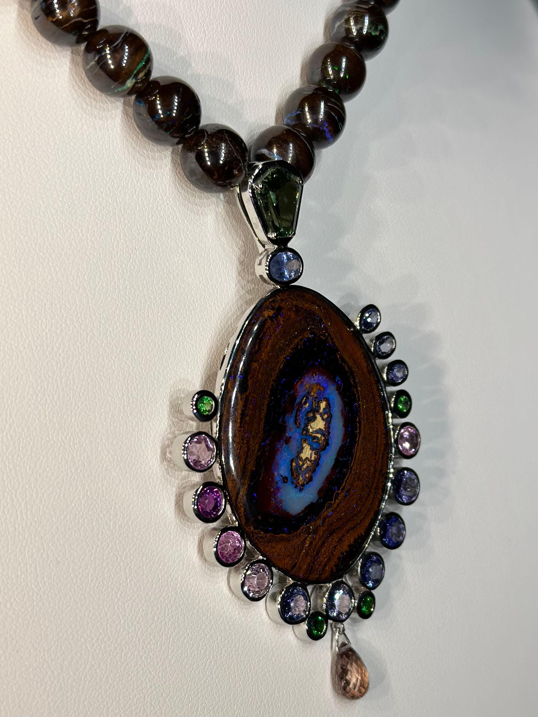 An Australian Boulder Opal Necklace & Pendant set with Tourmaline, Tanzanite For Sale 2