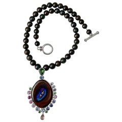 An Australian Boulder Opal Necklace & Pendant set with Tourmaline, Tanzanite