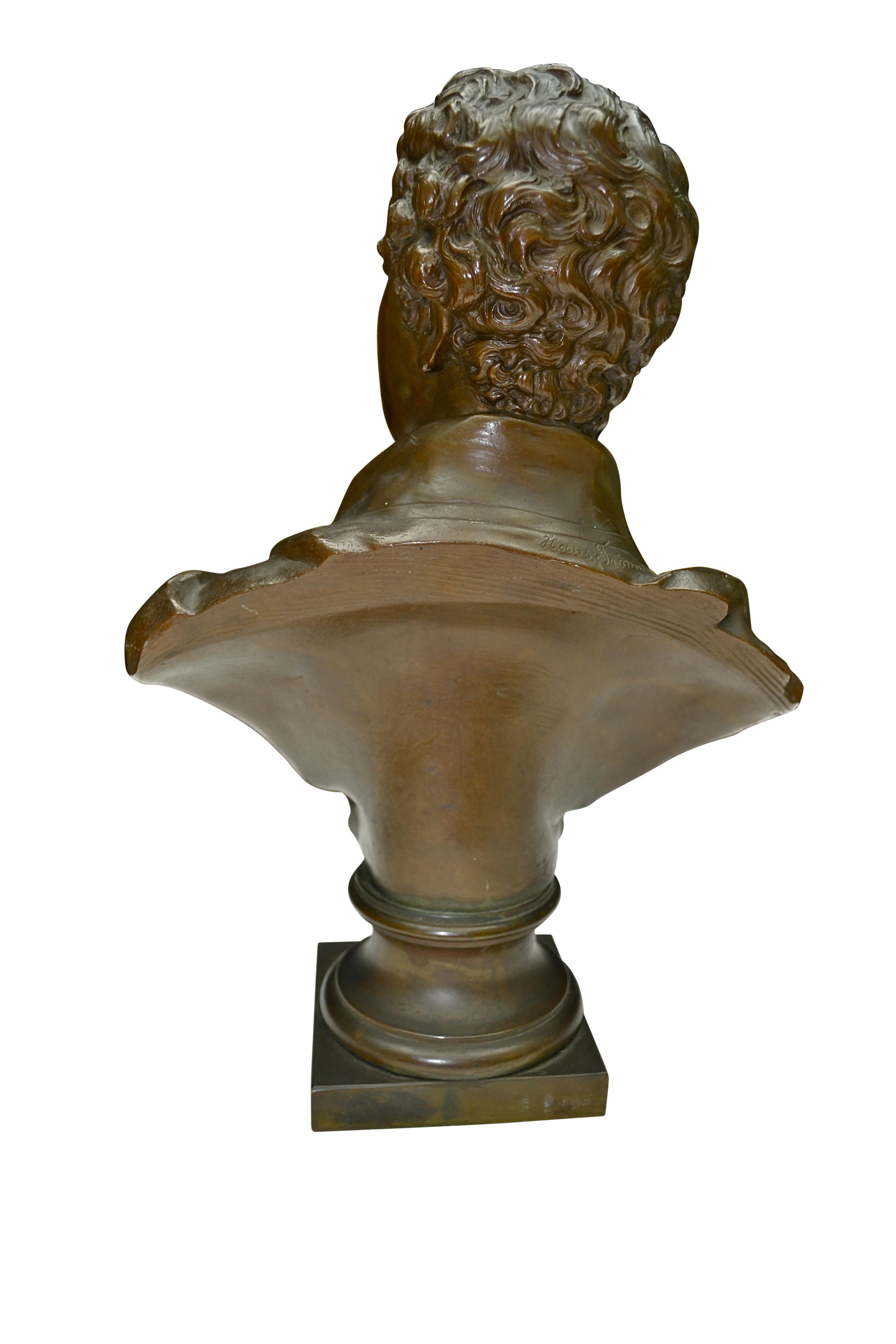 Victorian Austrian 19th Century Bronze Bust of Lord Byron Signed Hans Fromm