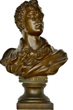 Austrian 19th Century Bronze Bust of Lord Byron Signed Hans Fromm