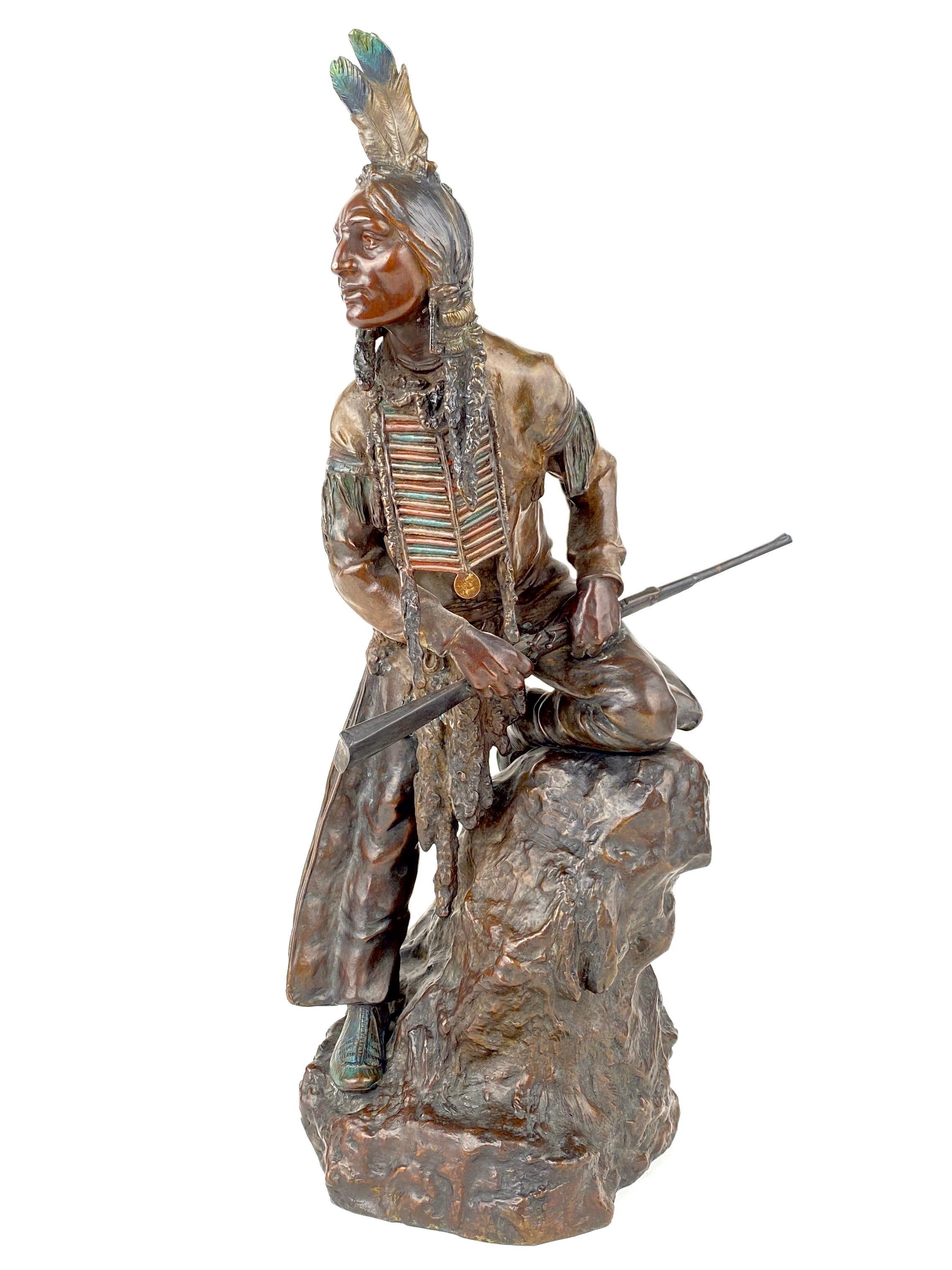 Cold-Painted Austrian Art Nouveau American Indian Bronze “The Scout” by, Carl Kauba