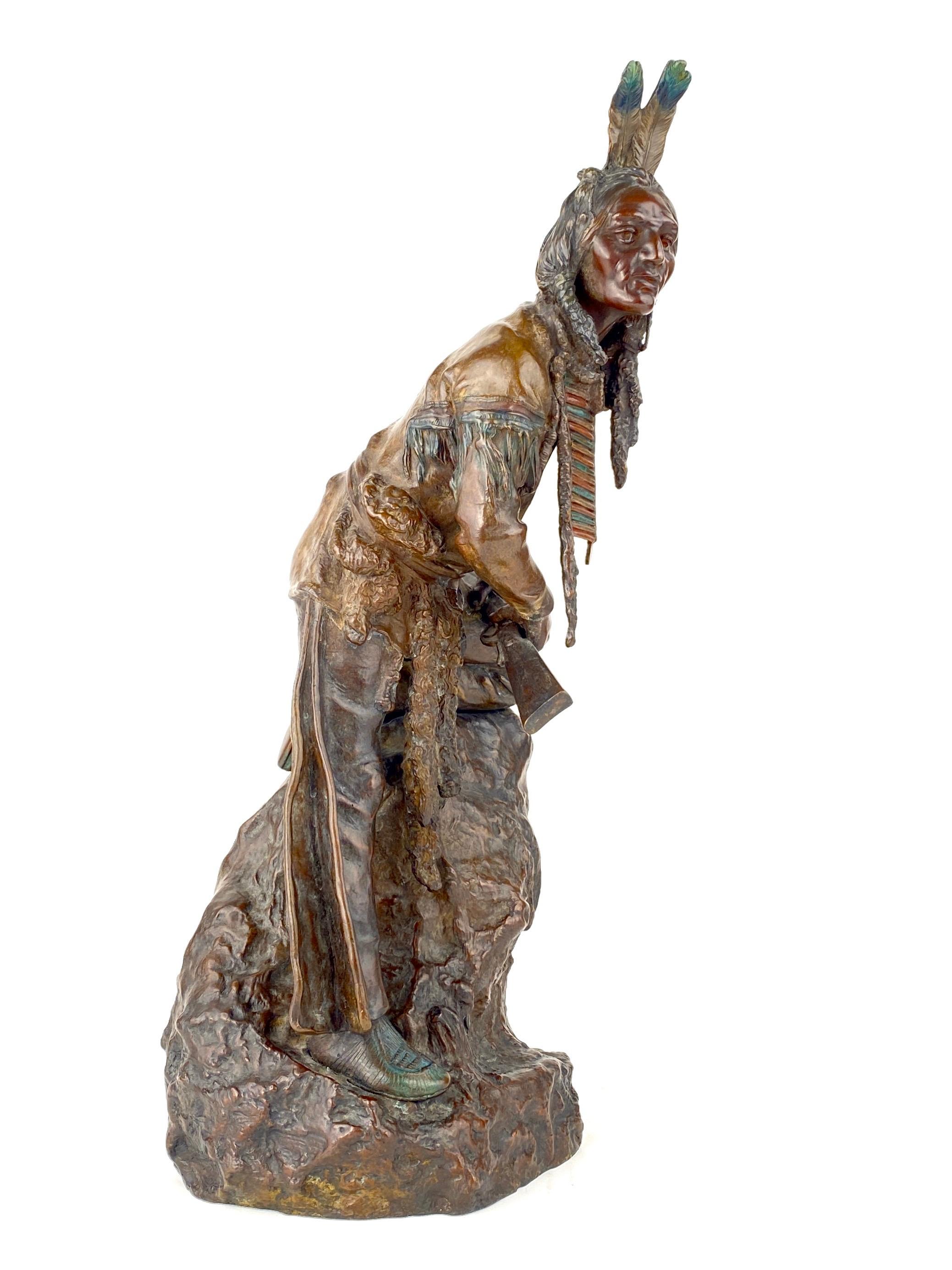 Austrian Art Nouveau American Indian Bronze “The Scout” by, Carl Kauba In Good Condition In Englewood, NJ