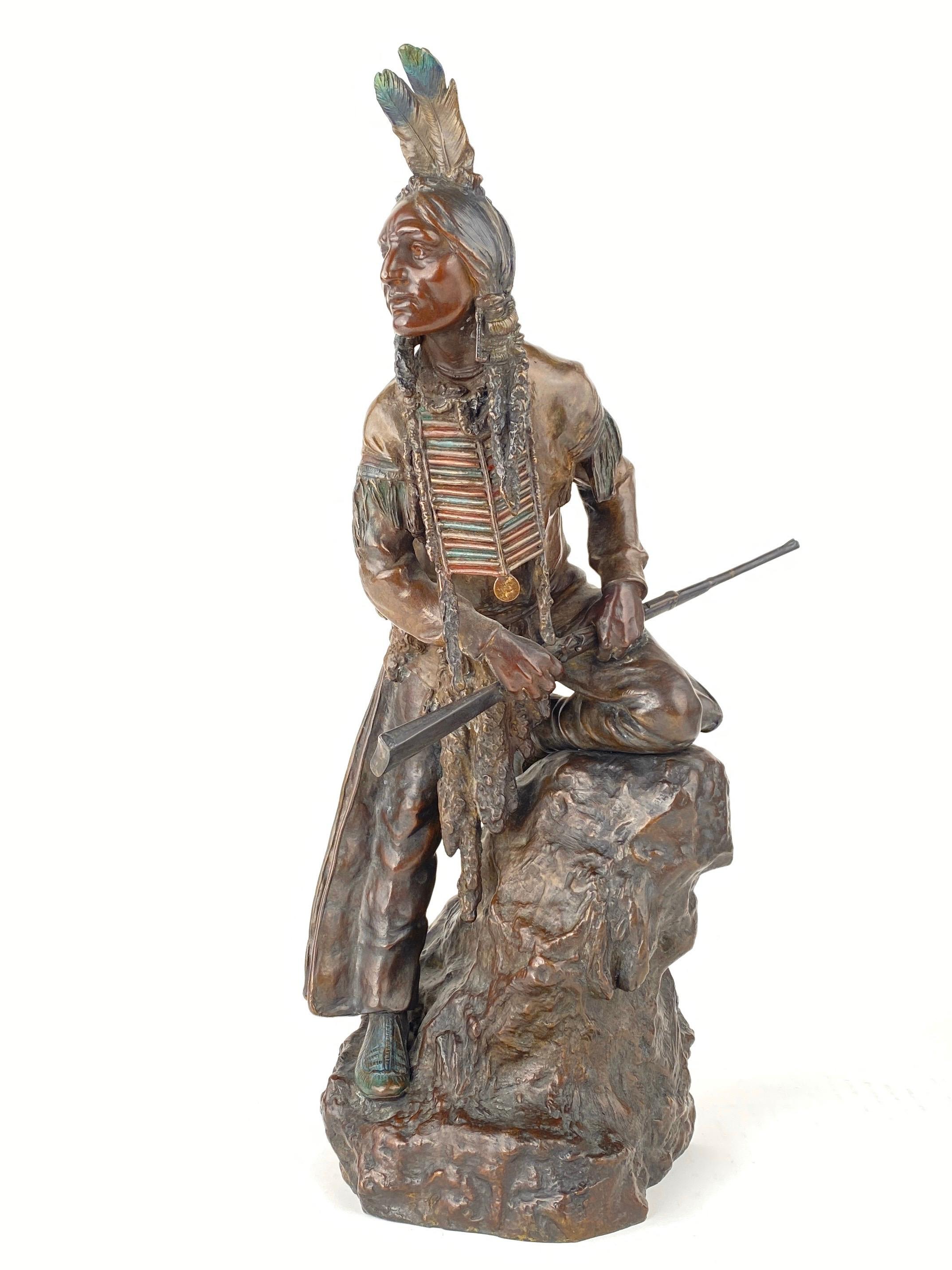 20th Century Austrian Art Nouveau American Indian Bronze “The Scout” by, Carl Kauba