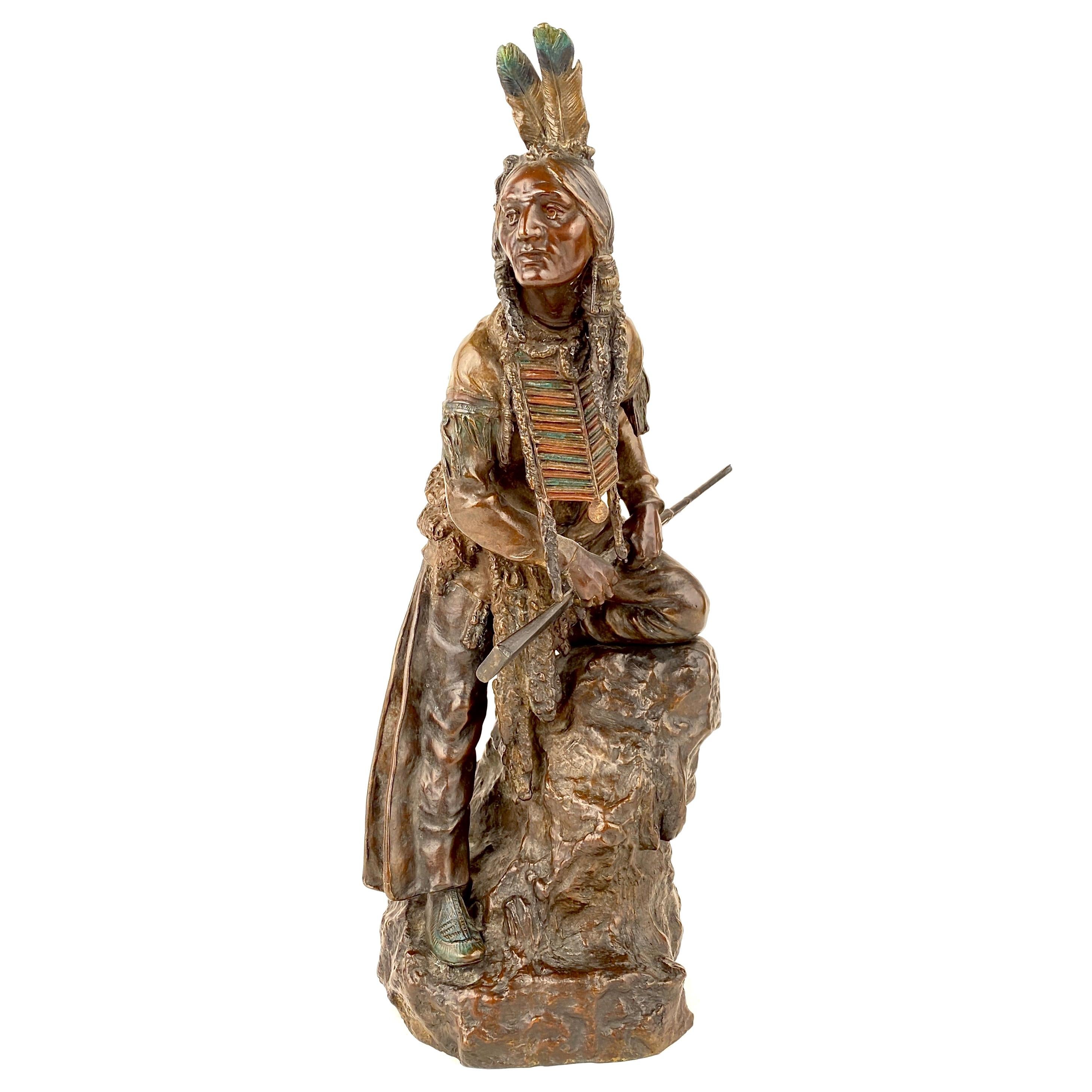 Austrian Art Nouveau American Indian Bronze “The Scout” by, Carl Kauba