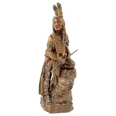 Used Austrian Art Nouveau American Indian Bronze “The Scout” by, Carl Kauba