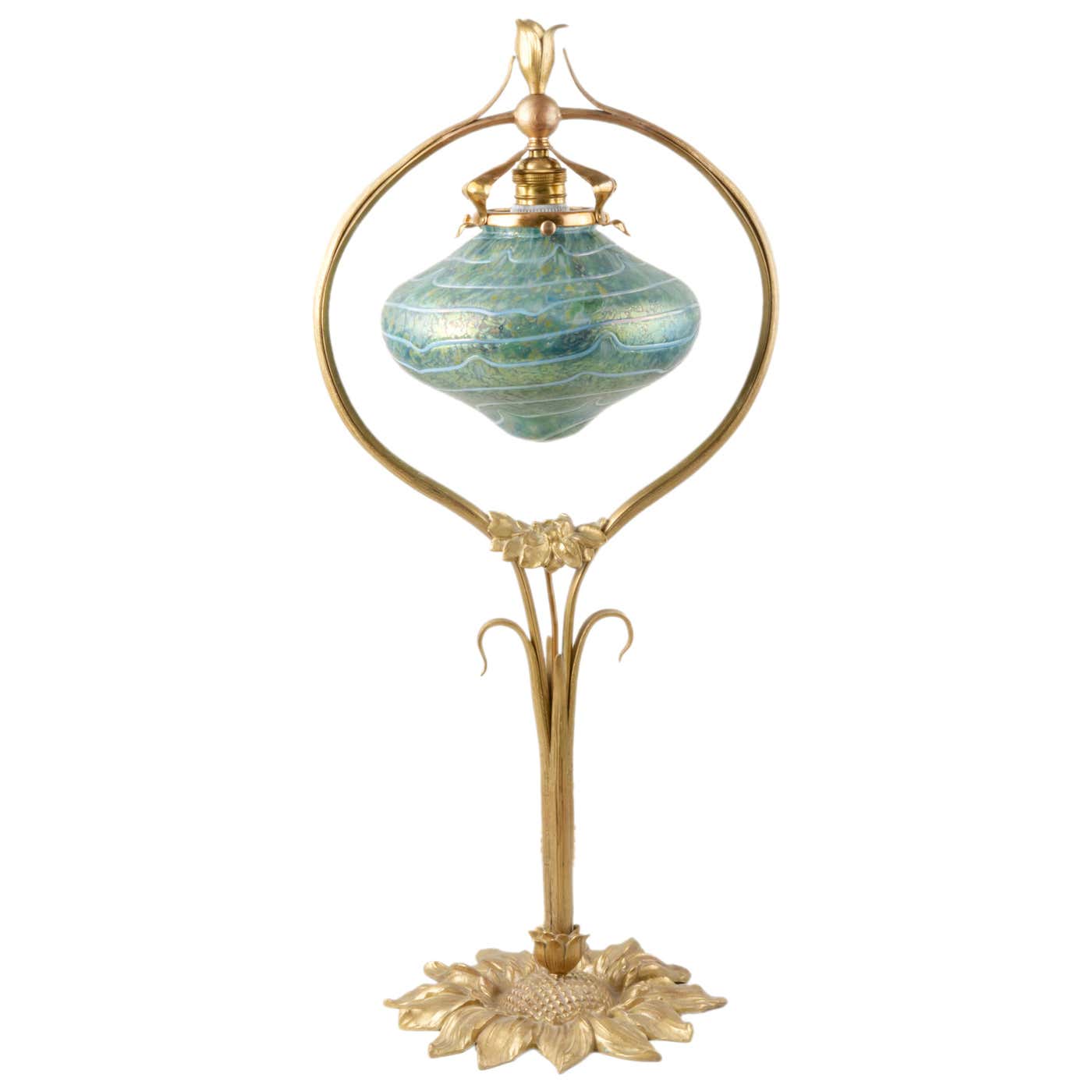 An Austrian Art Nouveau Desk Lamp With Pallme Konig Art Glass Shade For