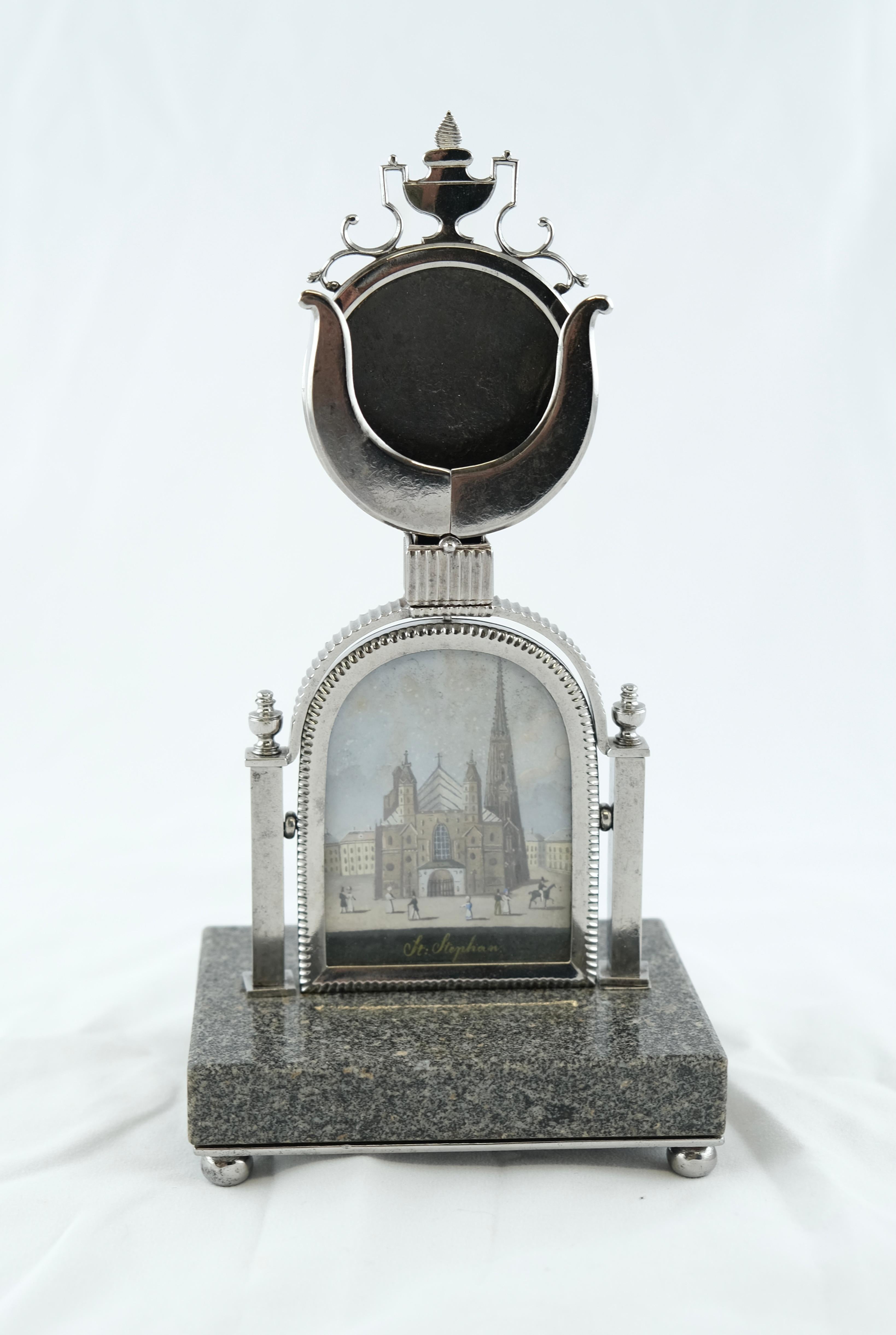 Empire Austrian Clock Holder, Granite and Steel with Picture St Stephans Dome For Sale