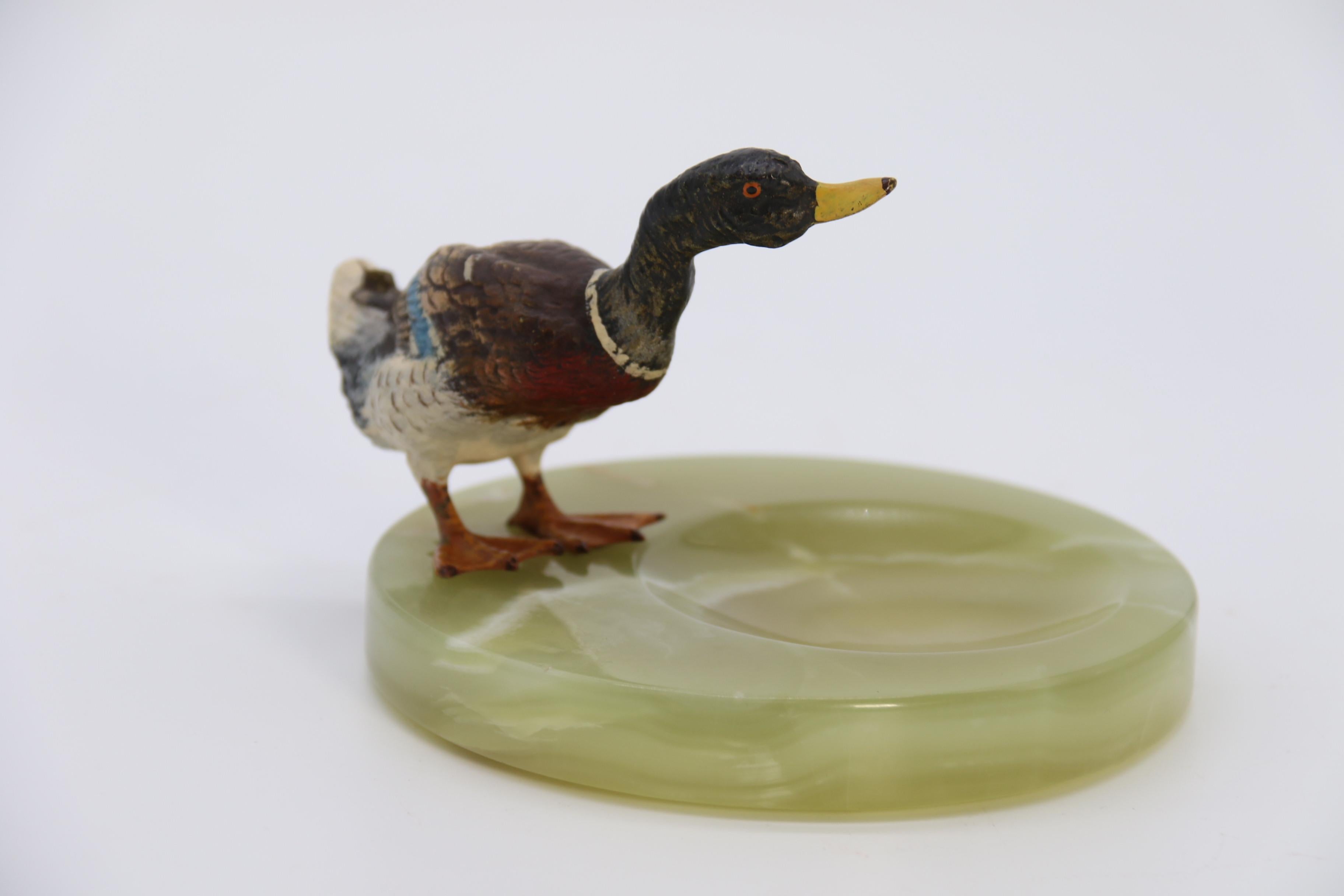 Austrian Cold Painted Bronze Study of a Drake Mallard Duck Drinking, circa 1930 For Sale 5
