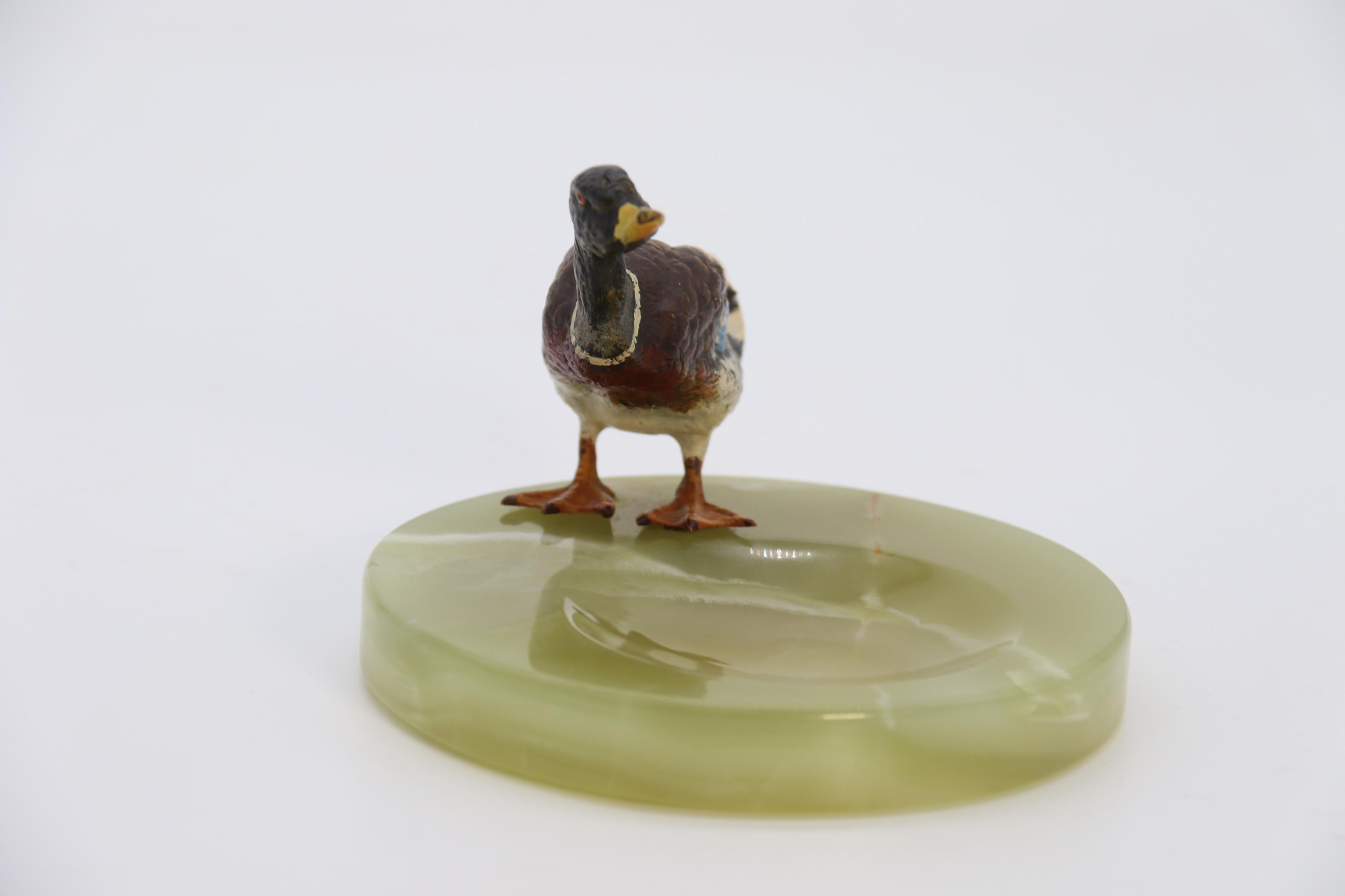 Austrian Cold Painted Bronze Study of a Drake Mallard Duck Drinking, circa 1930 For Sale 6