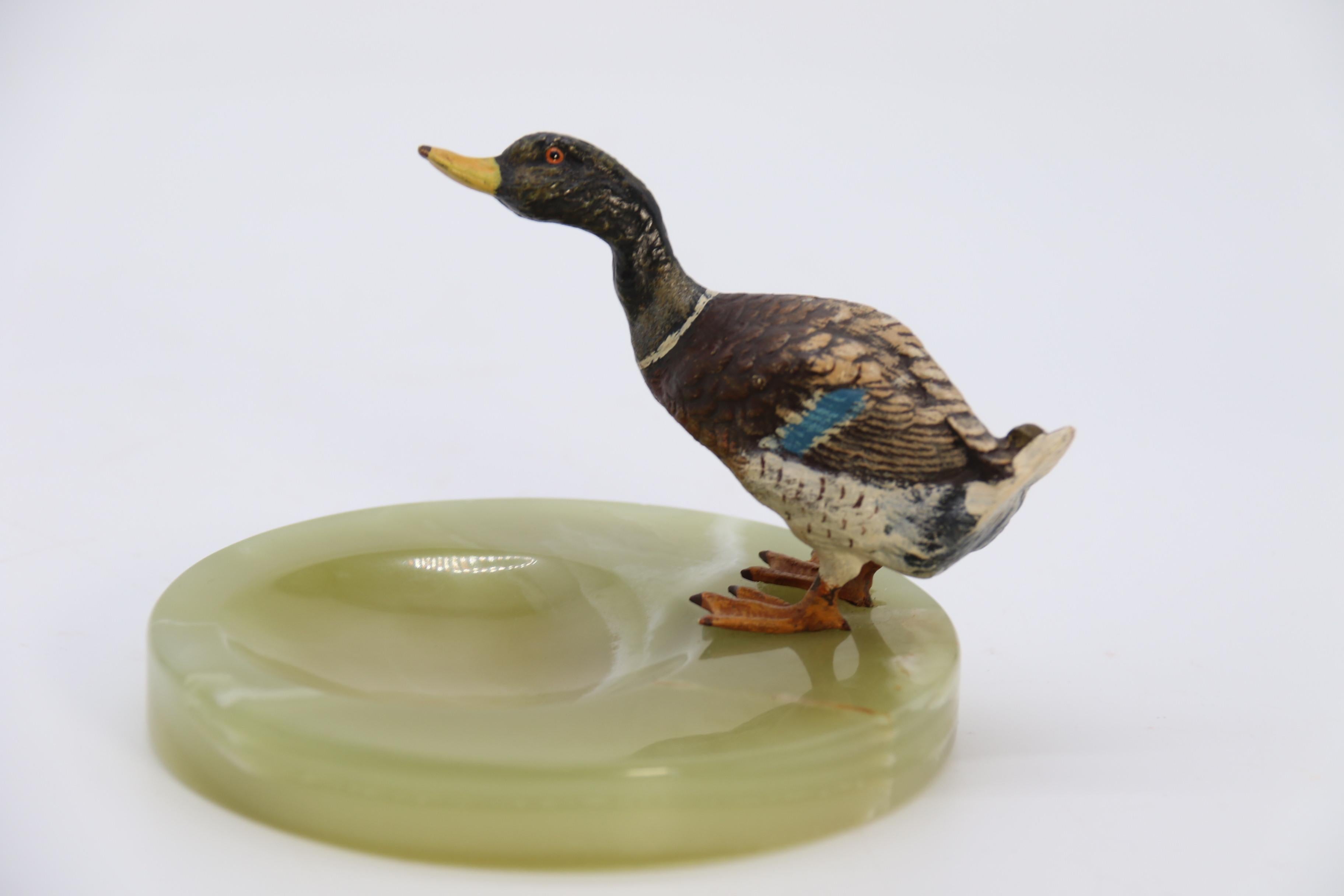 Austrian Cold Painted Bronze Study of a Drake Mallard Duck Drinking, circa 1930 In Good Condition For Sale In Central England, GB
