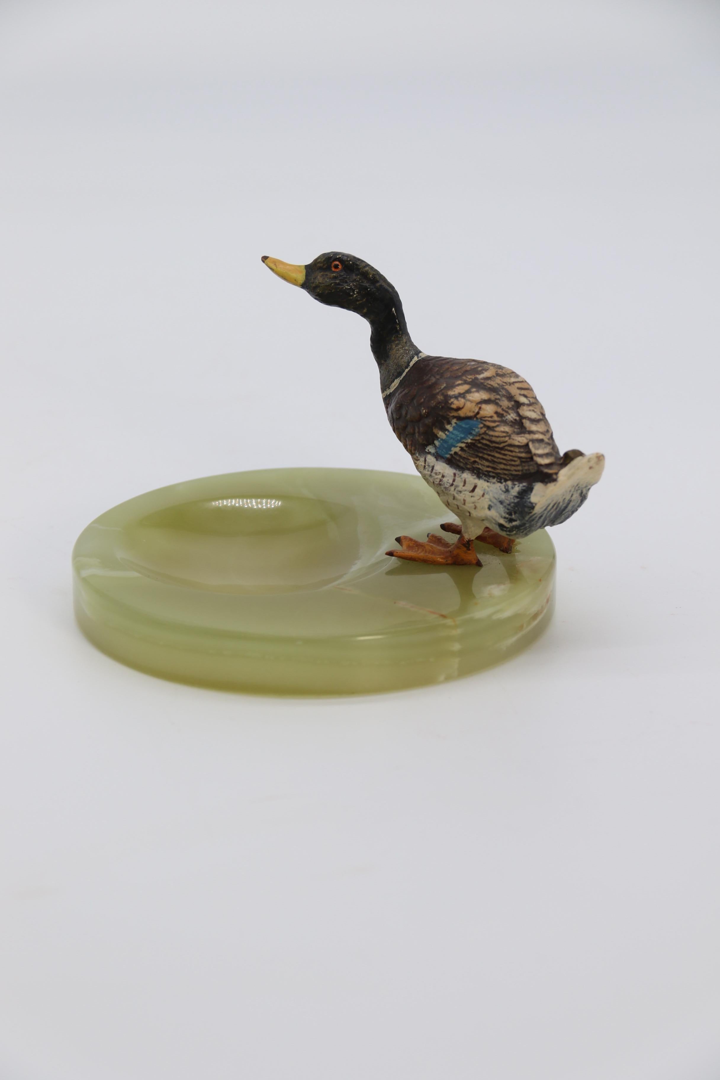 20th Century Austrian Cold Painted Bronze Study of a Drake Mallard Duck Drinking, circa 1930 For Sale