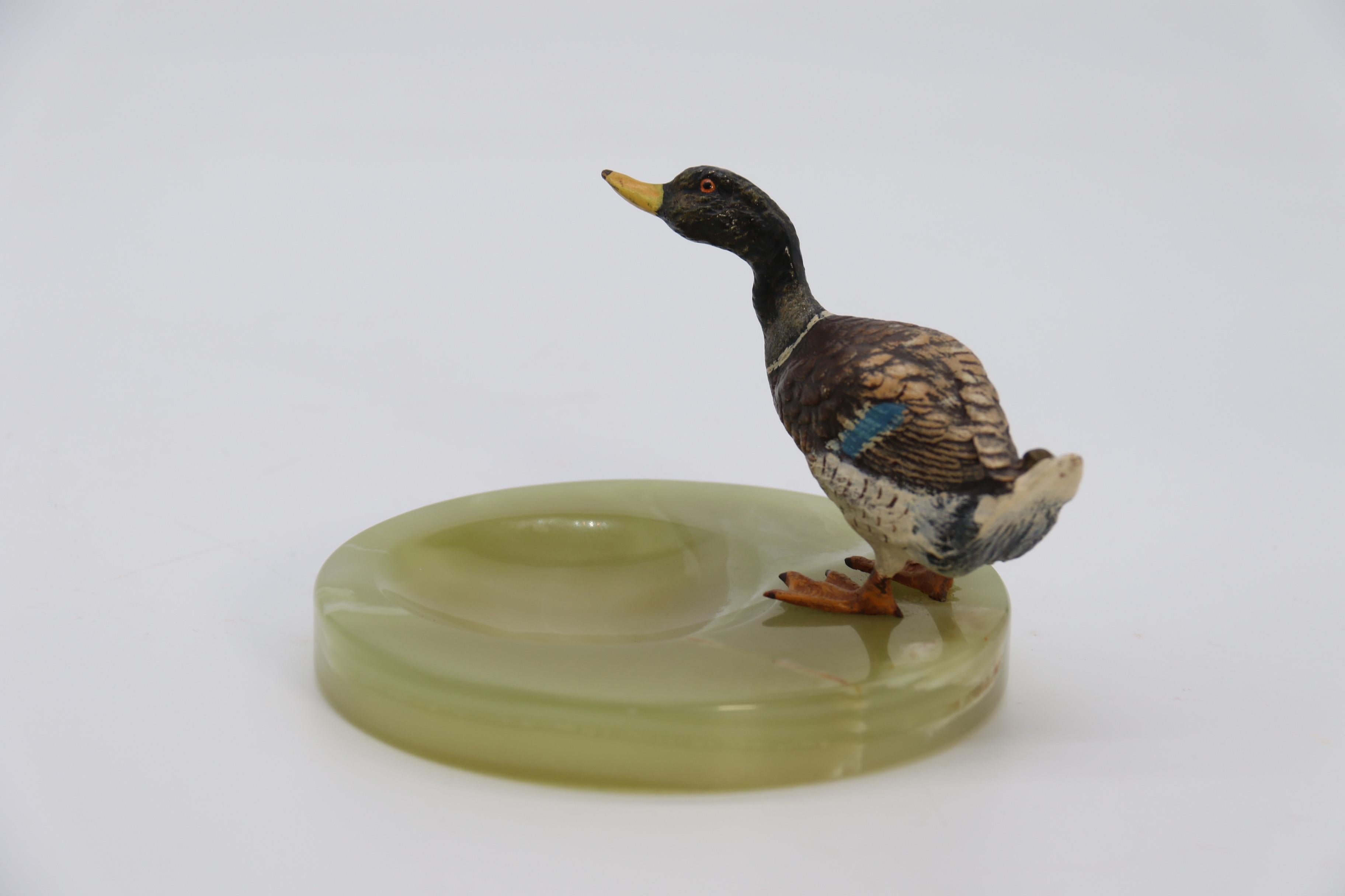 Austrian Cold Painted Bronze Study of a Drake Mallard Duck Drinking, circa 1930 For Sale 1