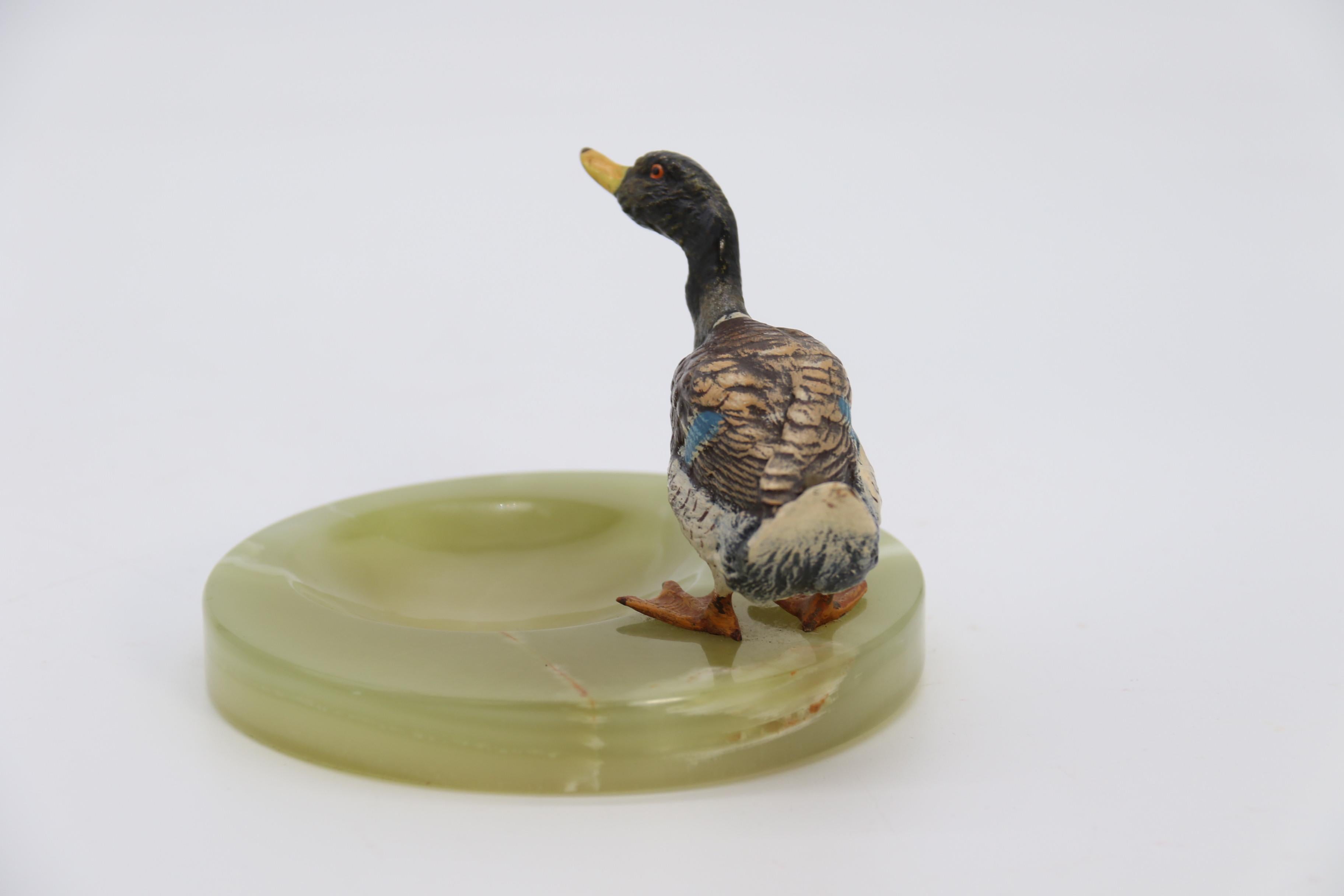 Austrian Cold Painted Bronze Study of a Drake Mallard Duck Drinking, circa 1930 For Sale 2