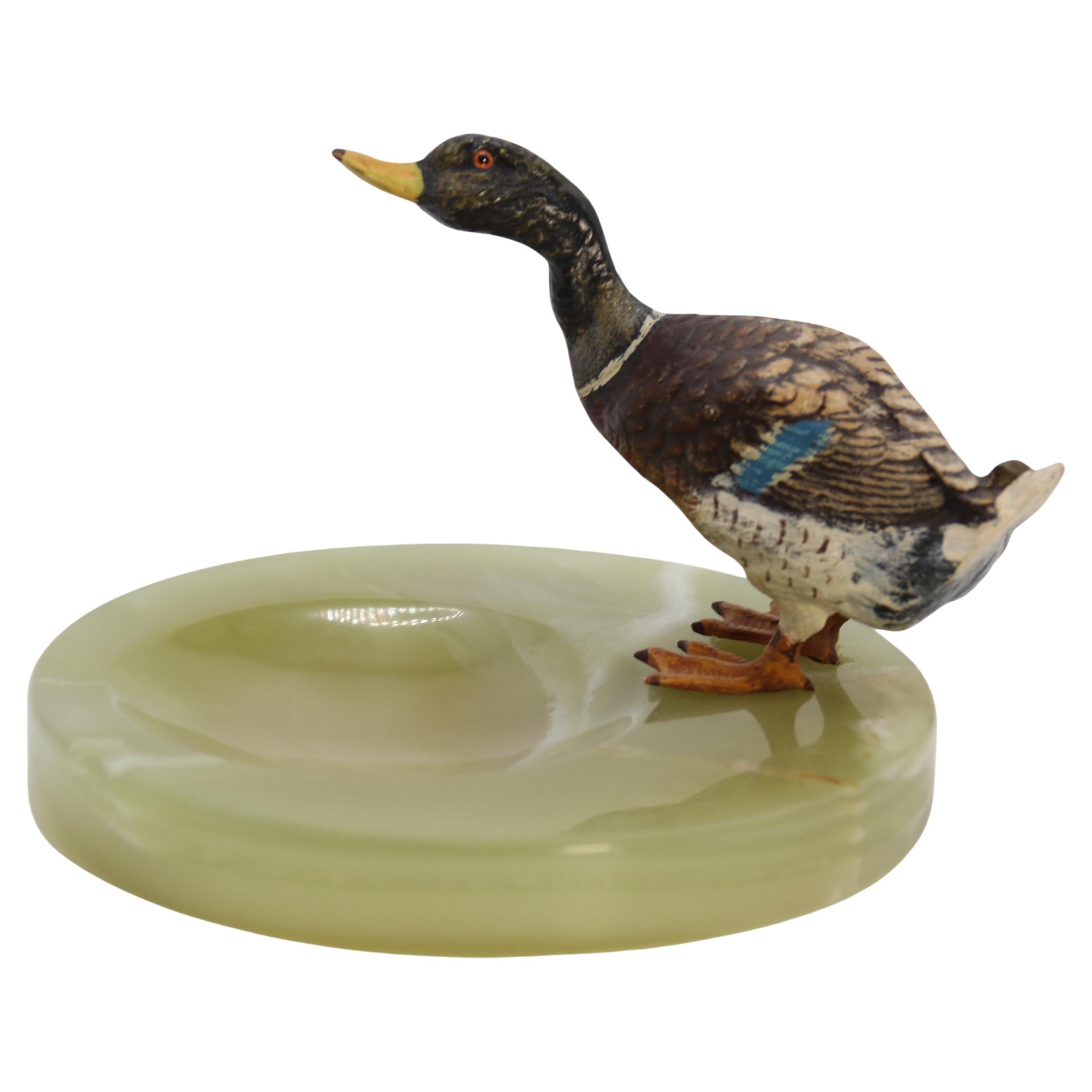 Austrian Cold Painted Bronze Study of a Drake Mallard Duck Drinking, circa 1930