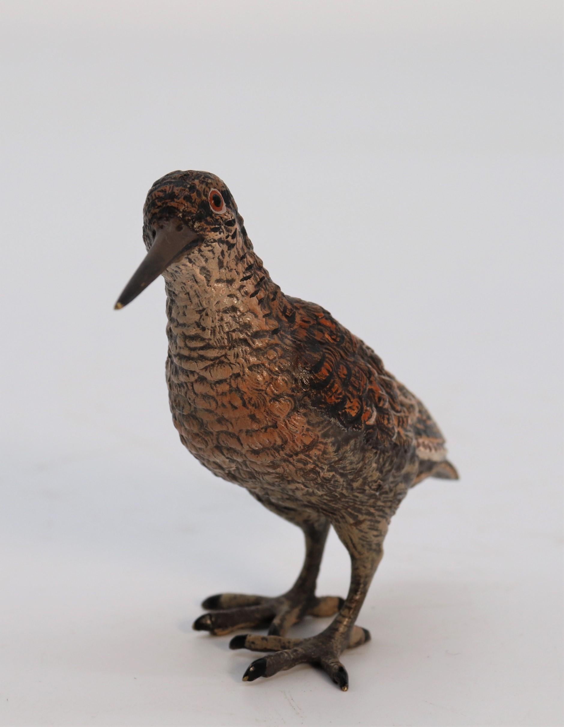 Early Victorian An Austrian cold painted bronze study of a woodcock by Franz Xavier Bergman For Sale