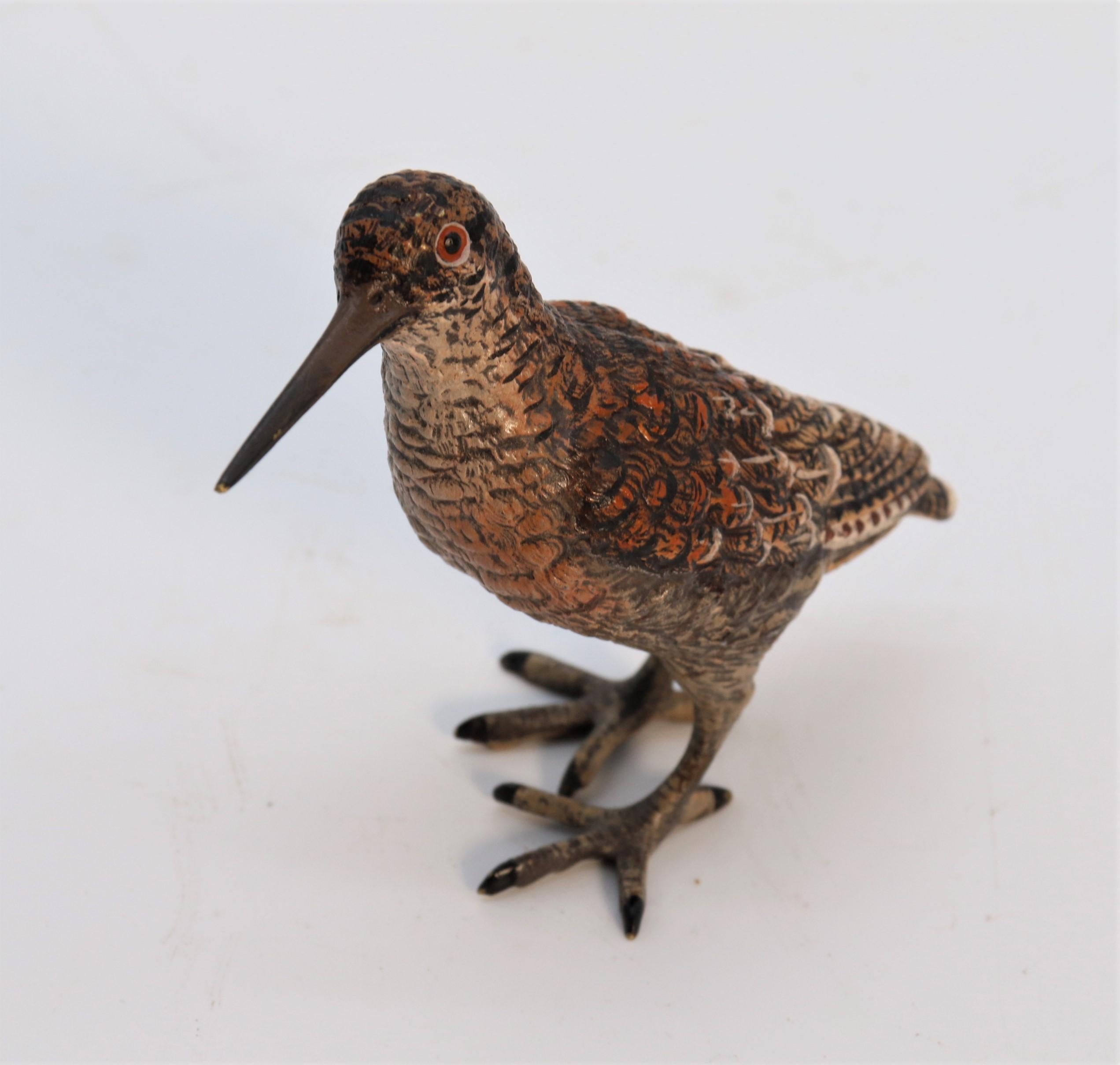 An Austrian cold painted bronze study of a woodcock by Franz Xavier Bergman In Good Condition For Sale In Central England, GB