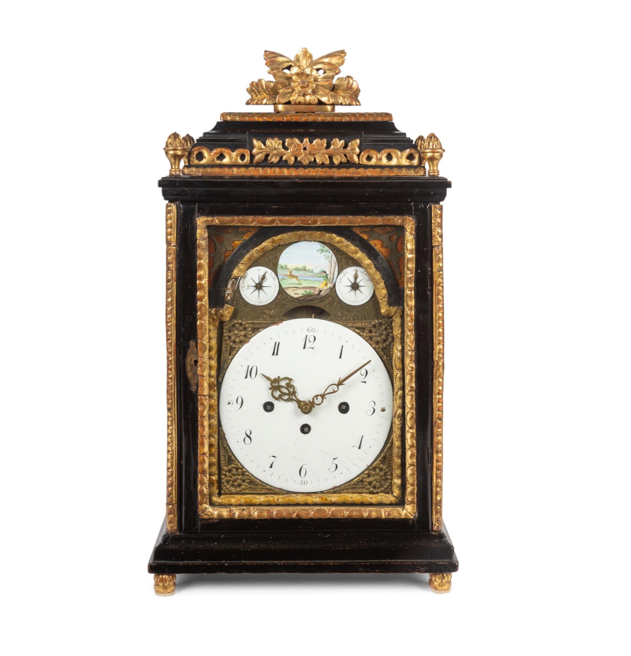 18th Century and Earlier An Austrian Ebonized and Parcel Gilt Bracket Clock  Late 18th/Early 19th Century For Sale