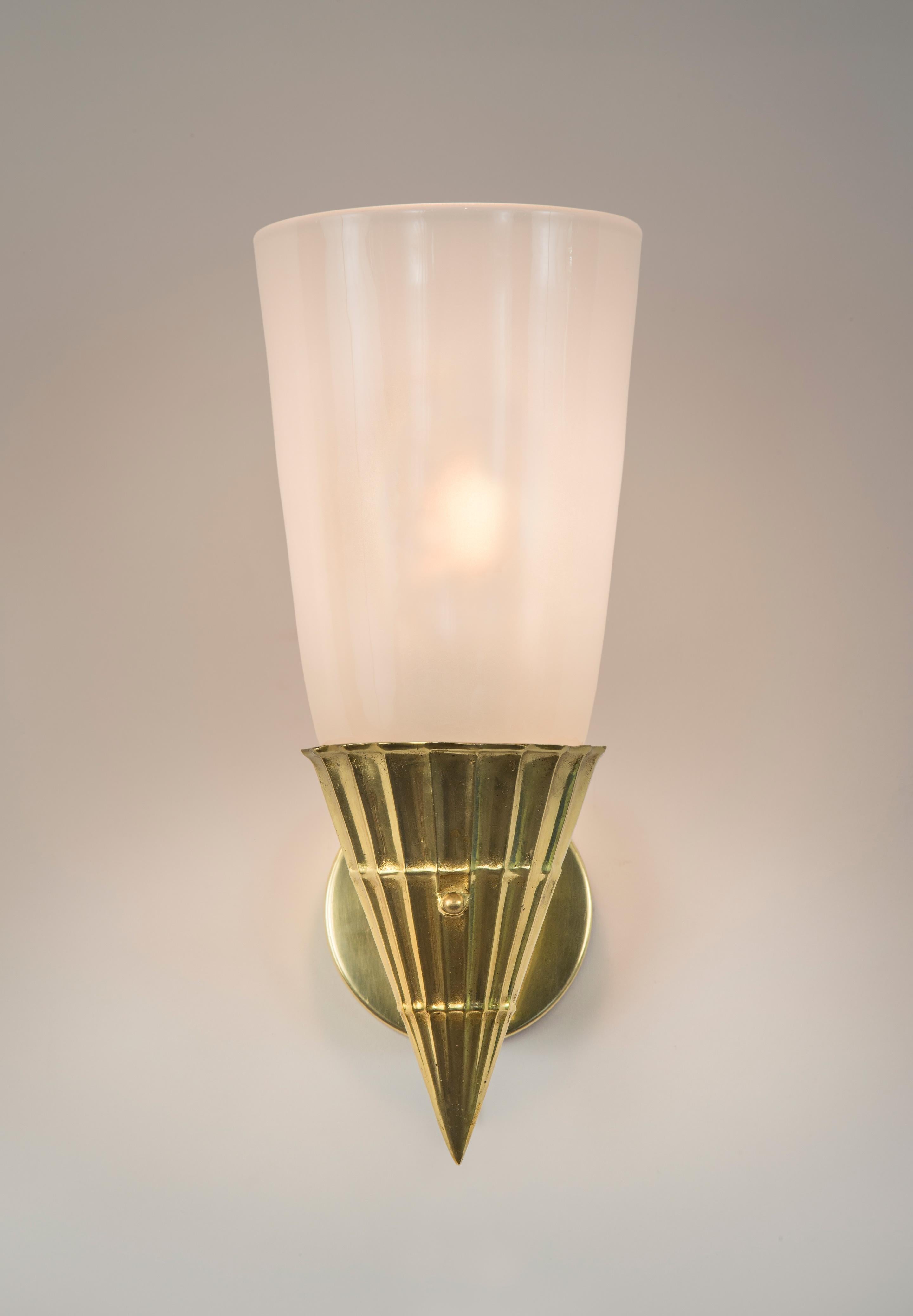 Vienna Secession Austrian Glass and Brass Sconce For Sale