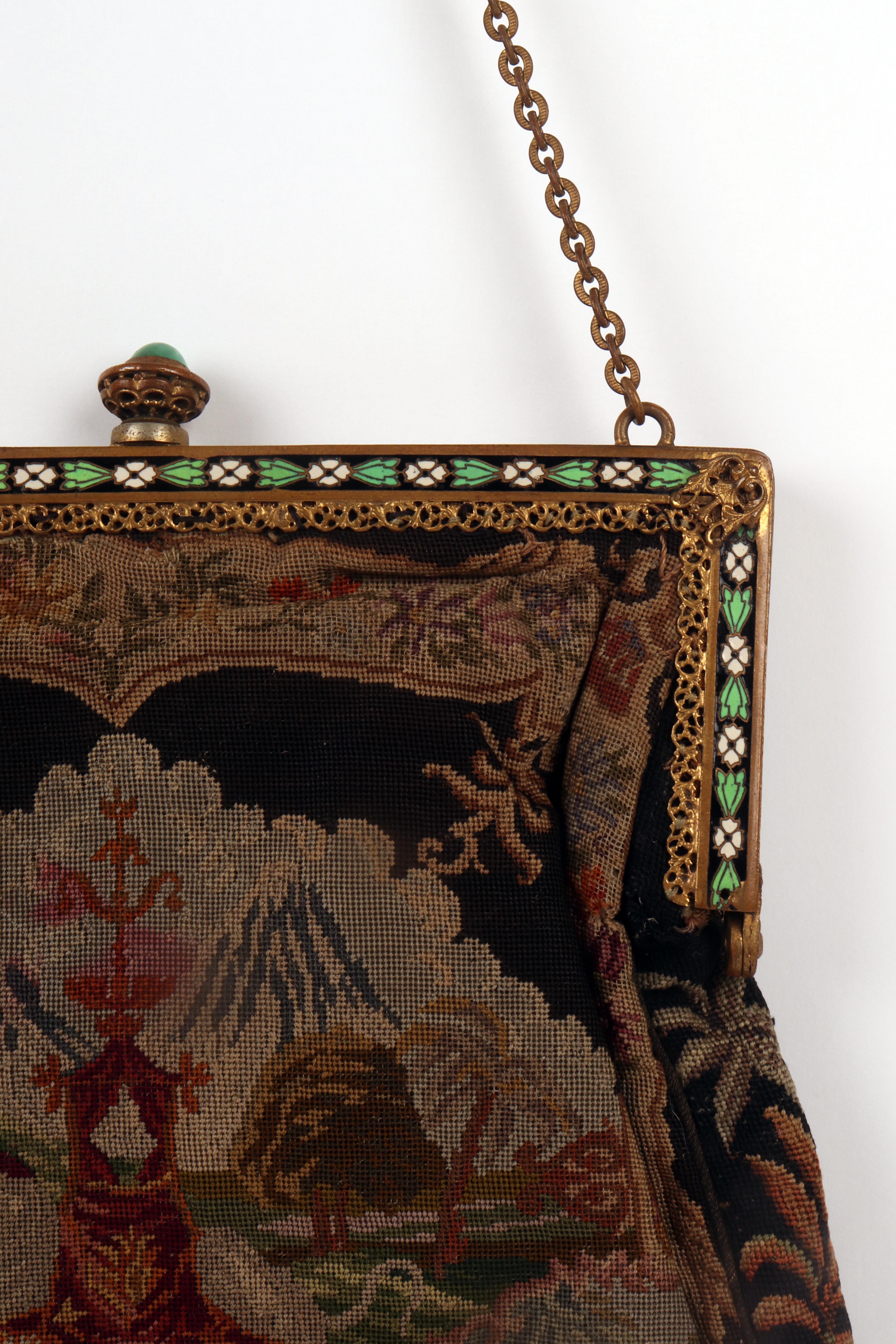 20th Century An Austrian handbag decorated with petit point embroidery. Austria, 1900.  For Sale