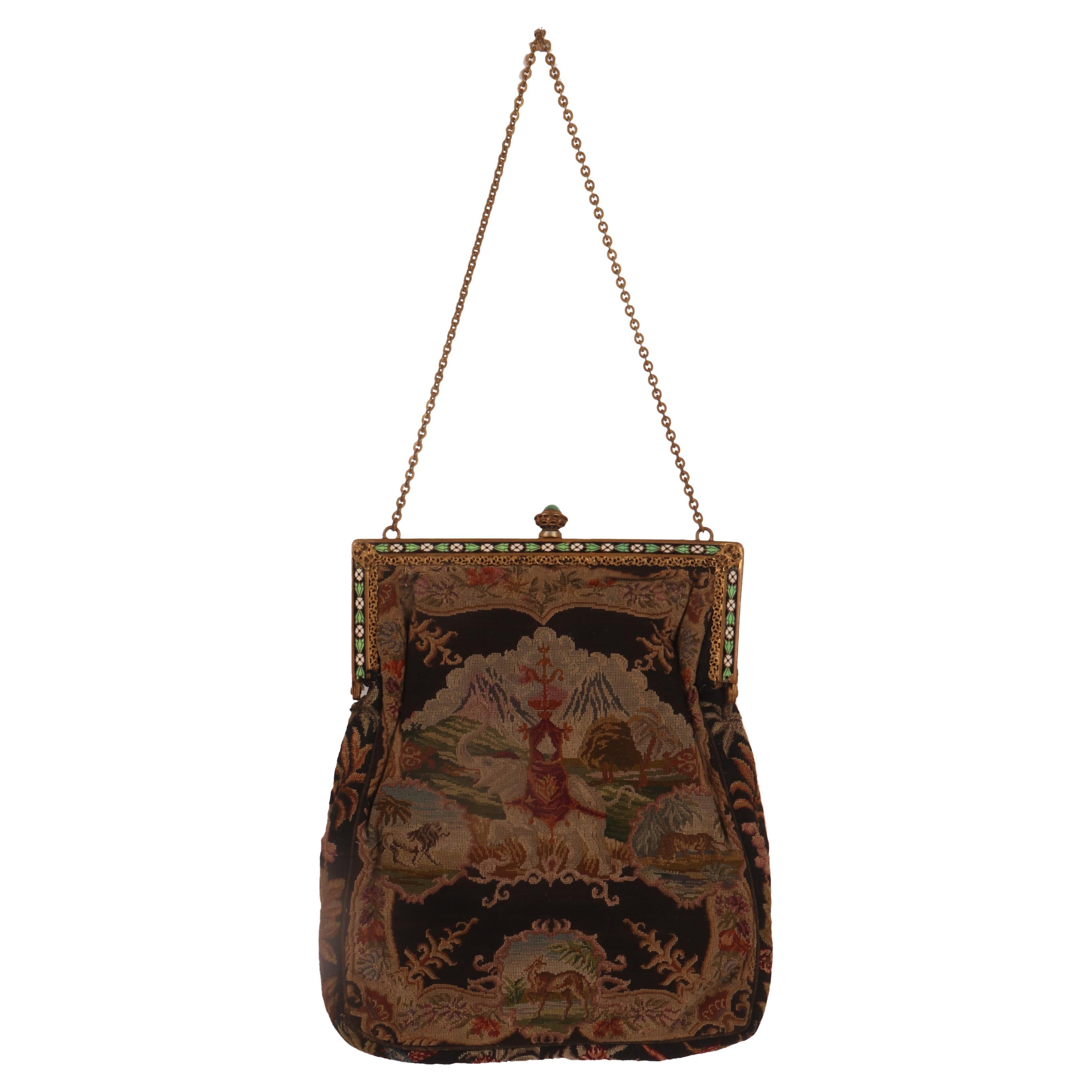 An Austrian handbag decorated with petit point embroidery. Austria, 1900.  For Sale