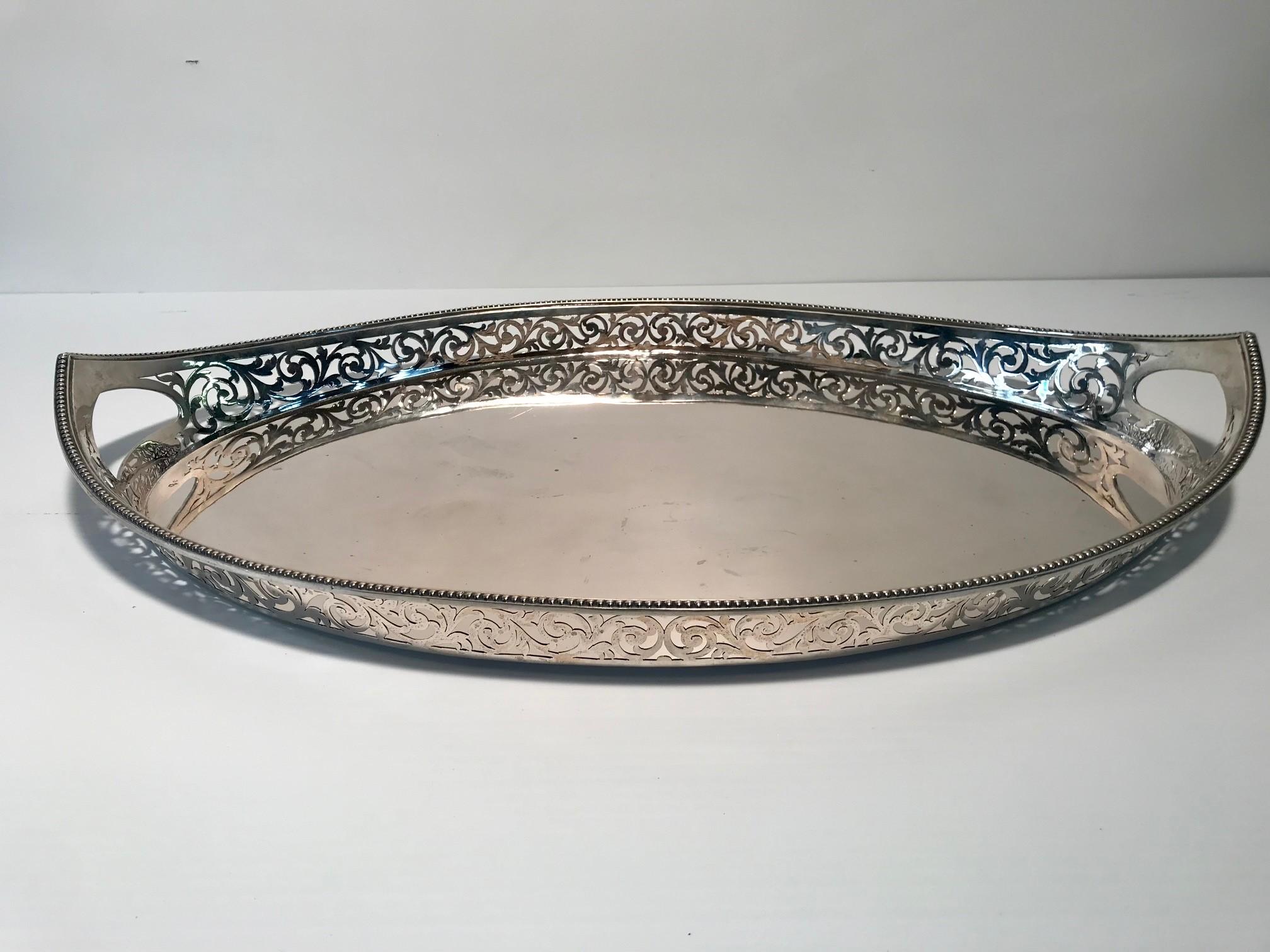 Hand-Crafted Austrian Silver Galleried Oval Tray For Sale