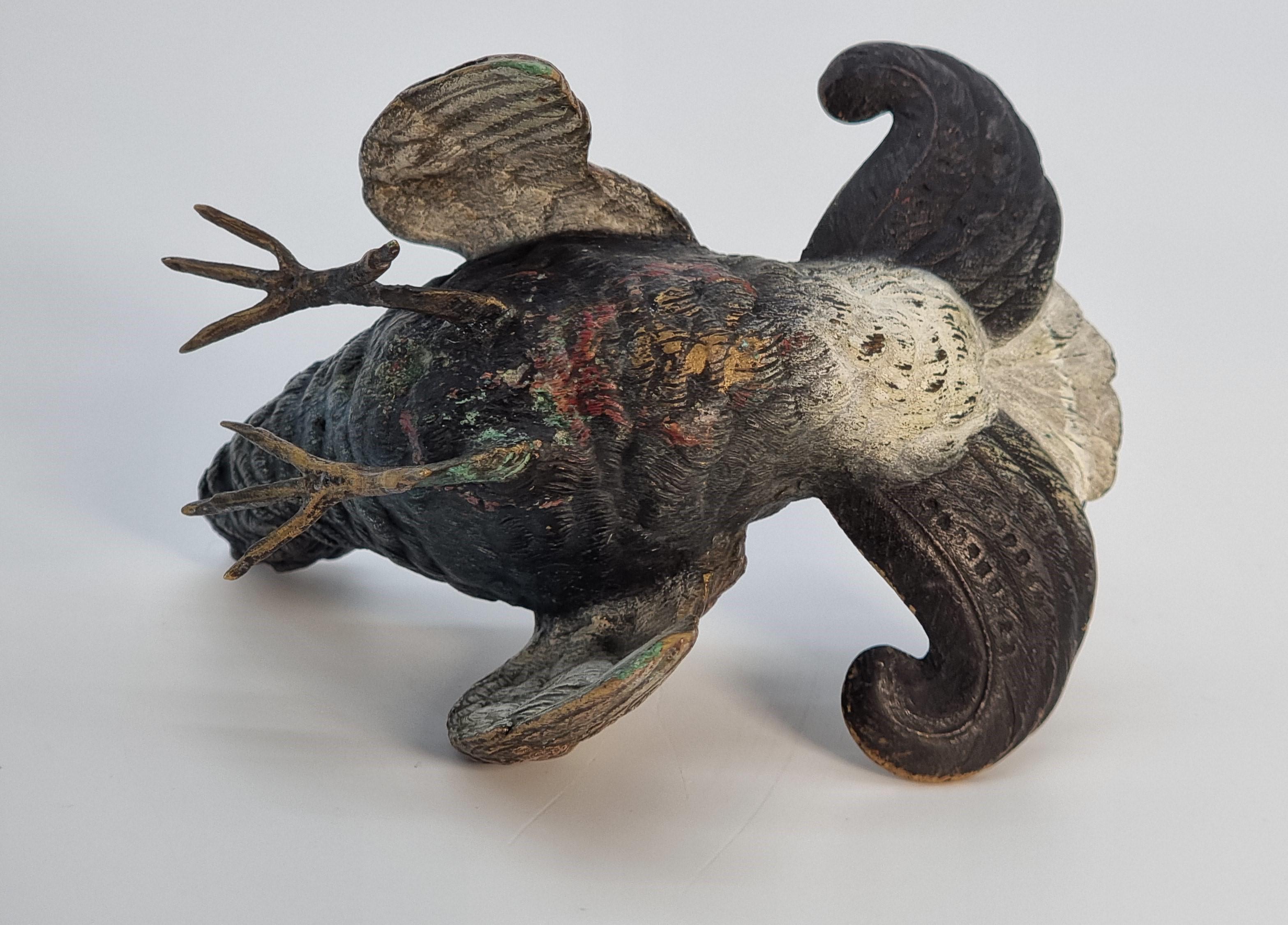 20th Century An Austrian Vienna late 19th century cold painted bronze study of a capercaillie For Sale