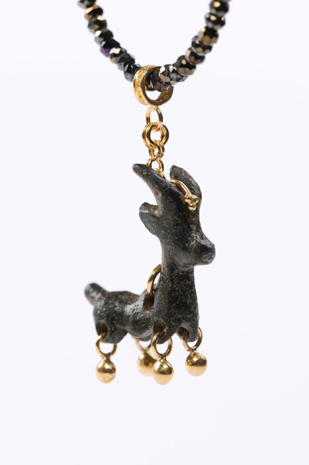 Authentic Ancient Roman Bronze Deer Artifact with 21-Karat Gold Pendant In Good Condition In Atlanta, GA