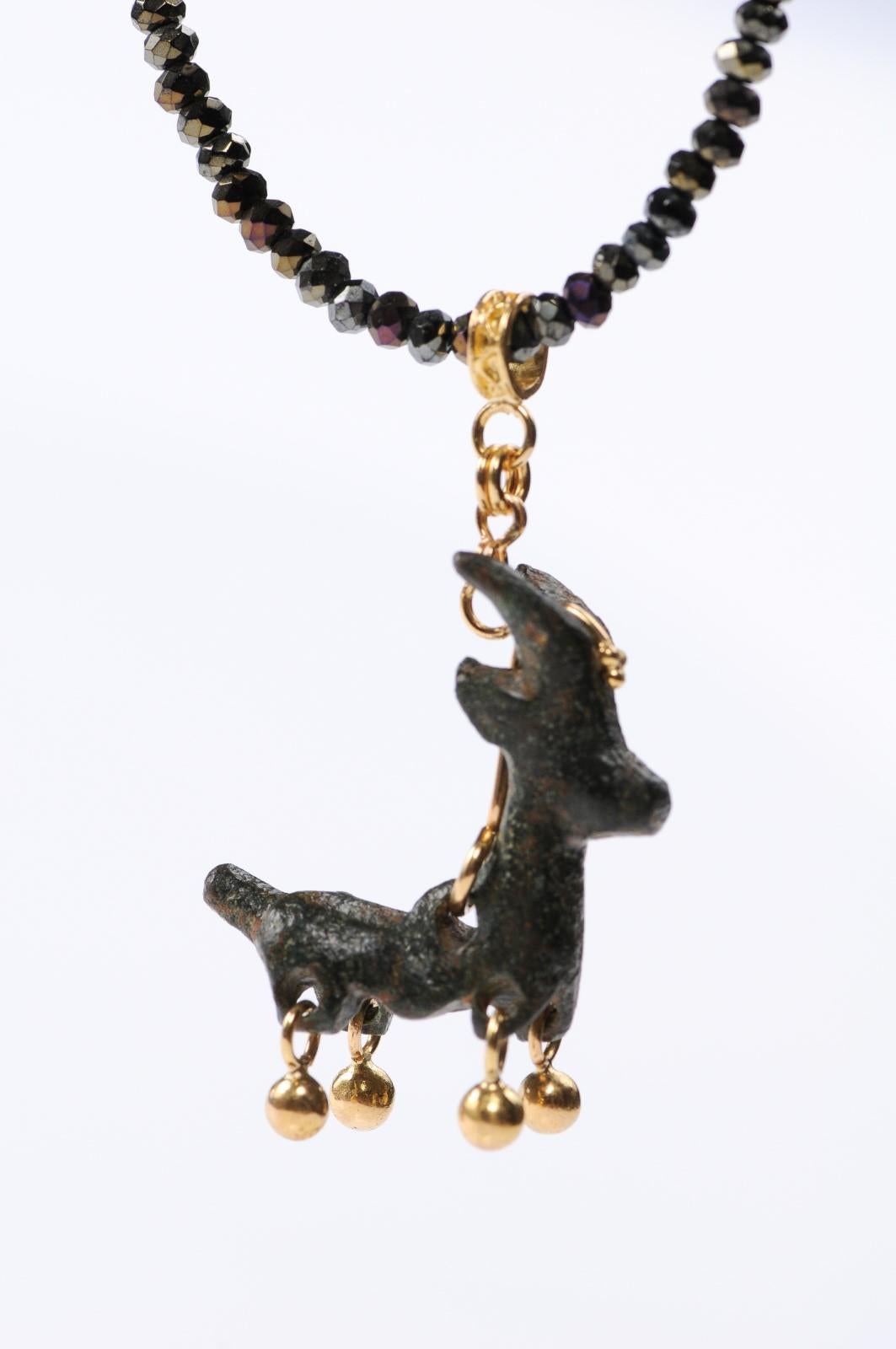 Authentic Ancient Roman Bronze Deer Artifact with 21-Karat Gold Pendant 4