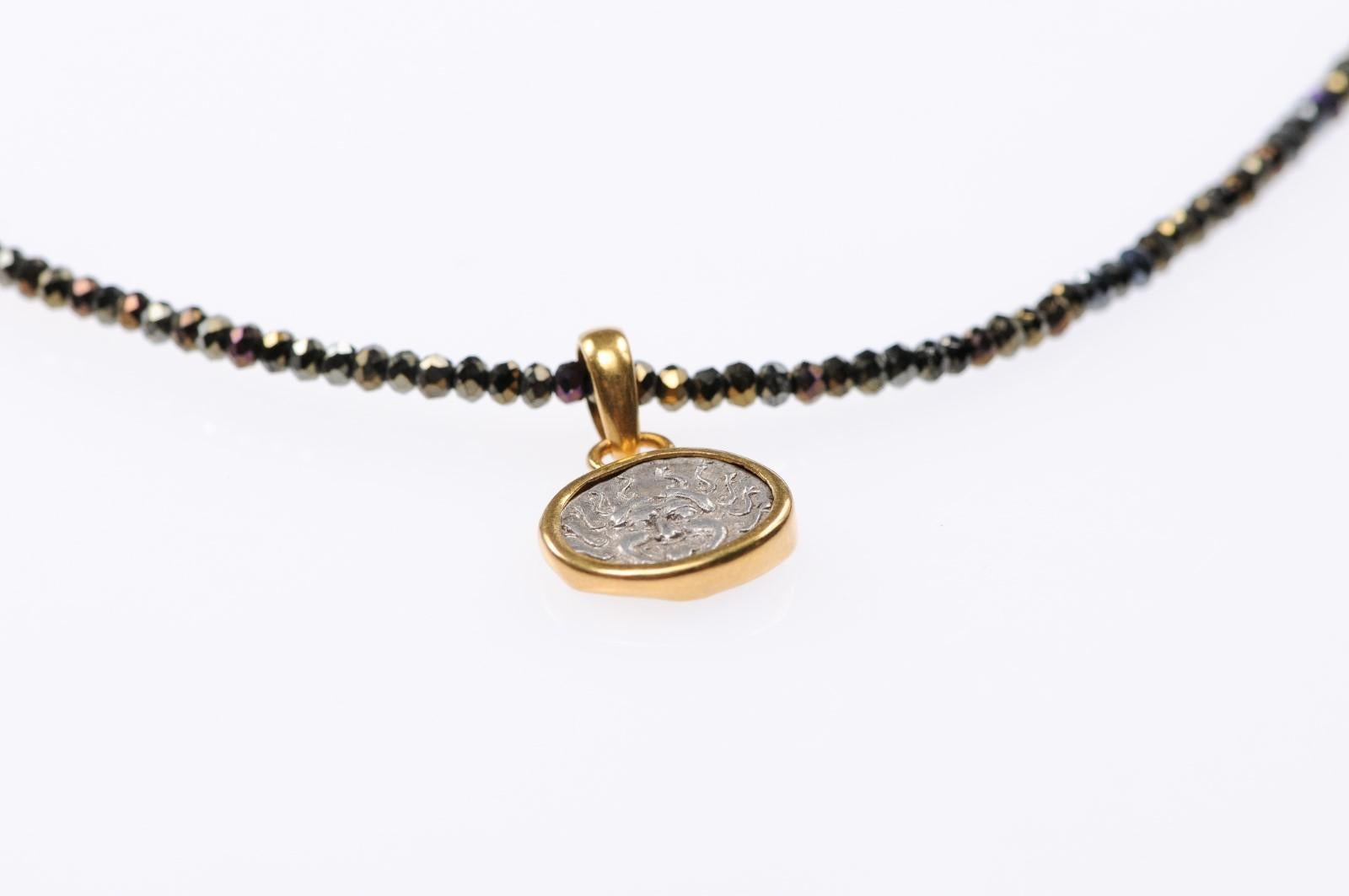 18th Century and Earlier Authentic Greek Apollonia Pontika AR Drachm Coin & 22-Karat Gold Custom Pendant For Sale