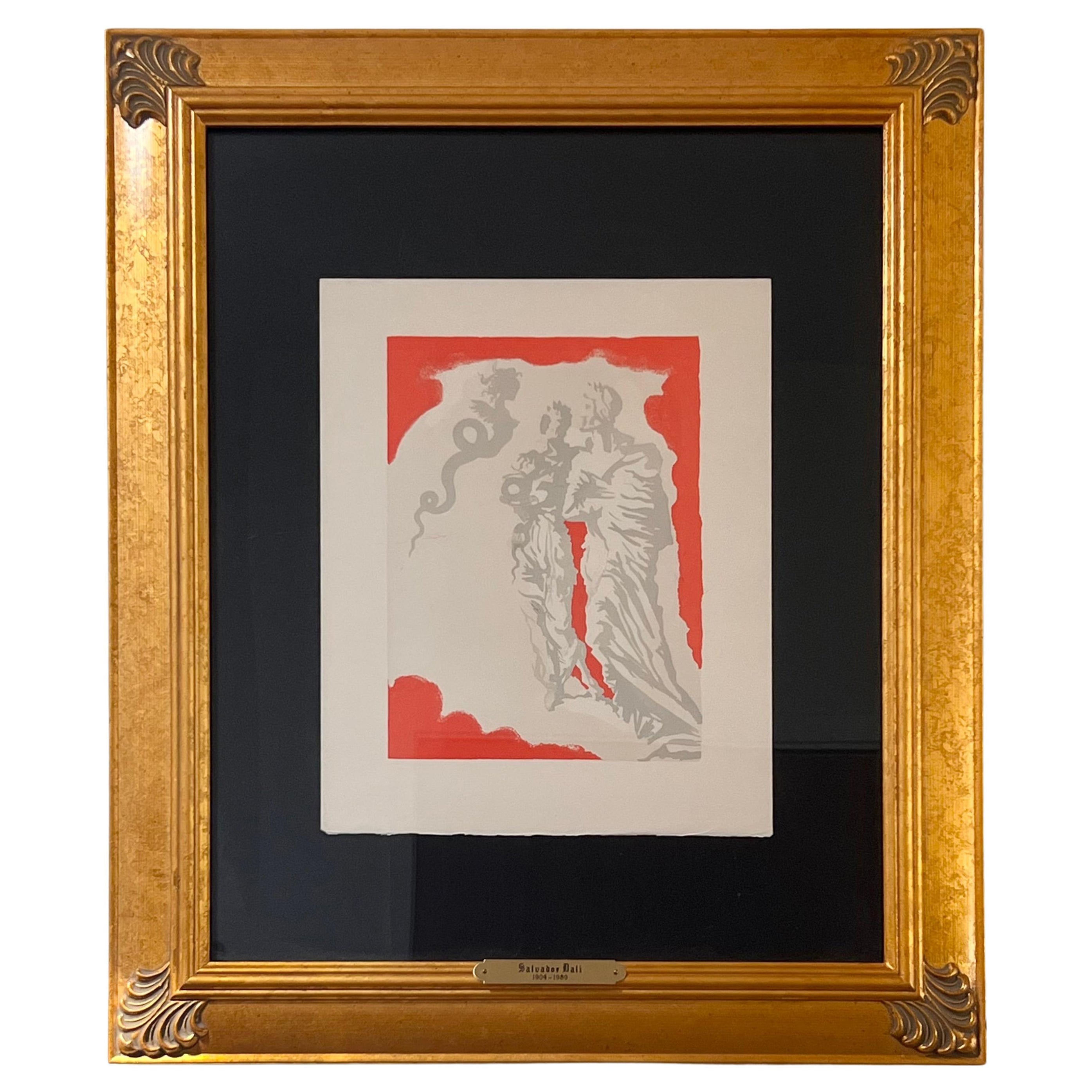 Un'autentica stampa su blocco di legno di Salvador Dalì, incorniciata, 1964 in vendita