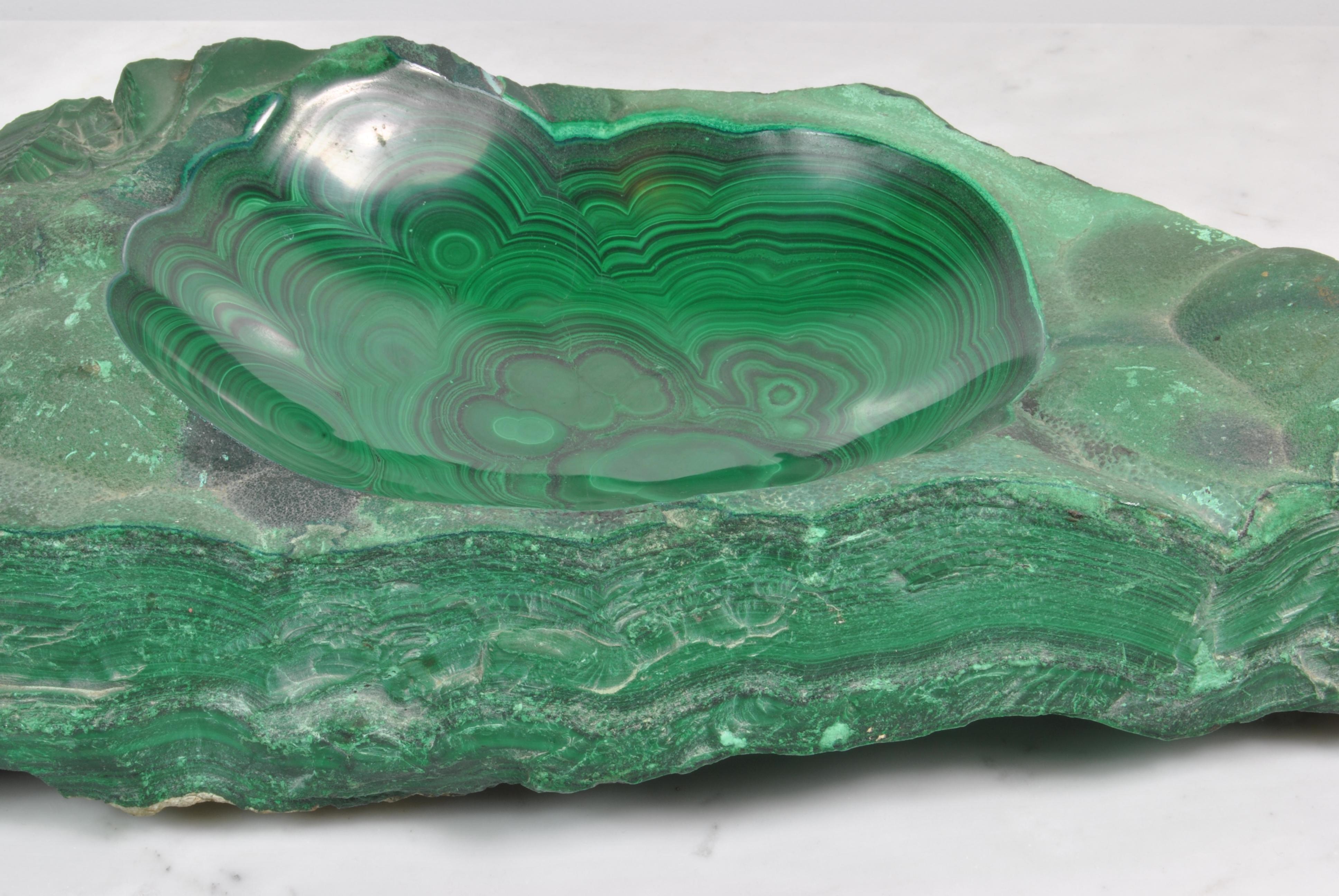 An awesome and decorative bowl of all natural malachite mineral stone, Italy, 1950.
