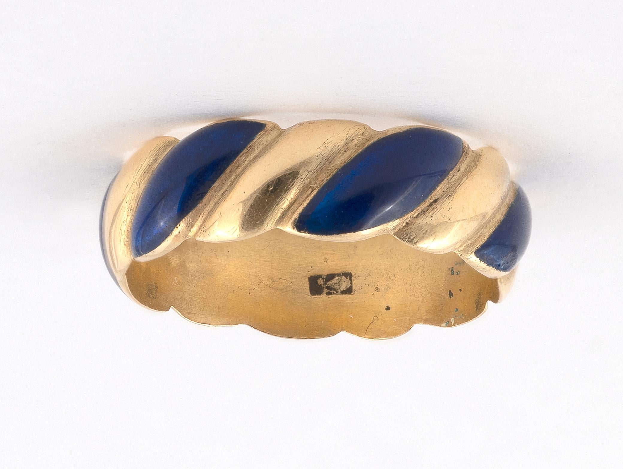 Retro Blue Enamel and 18k Gold Eternity Band Ring For Sale