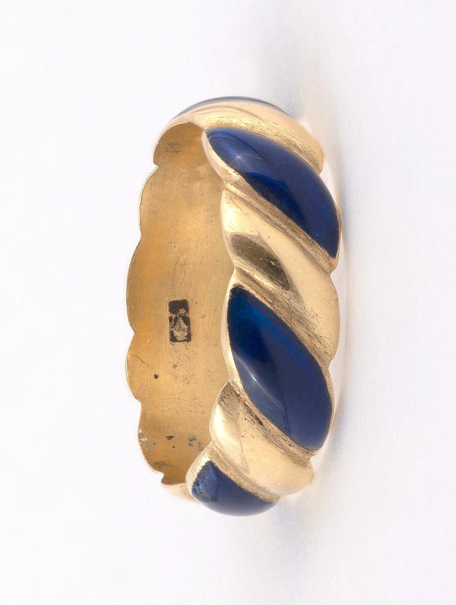 Blue Enamel and 18k Gold Eternity Band Ring In Excellent Condition For Sale In Firenze, IT