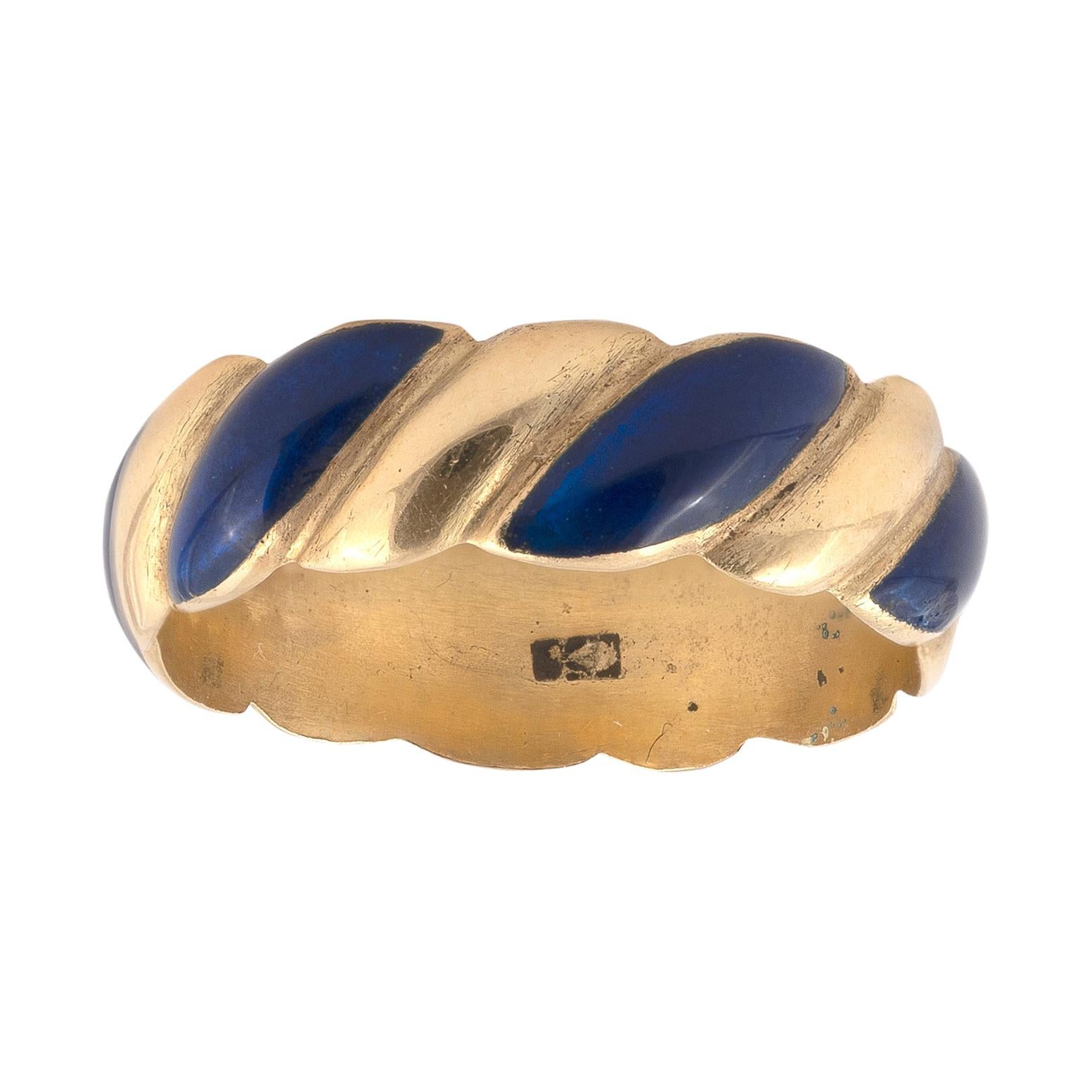 Blue Enamel and 18k Gold Eternity Band Ring For Sale