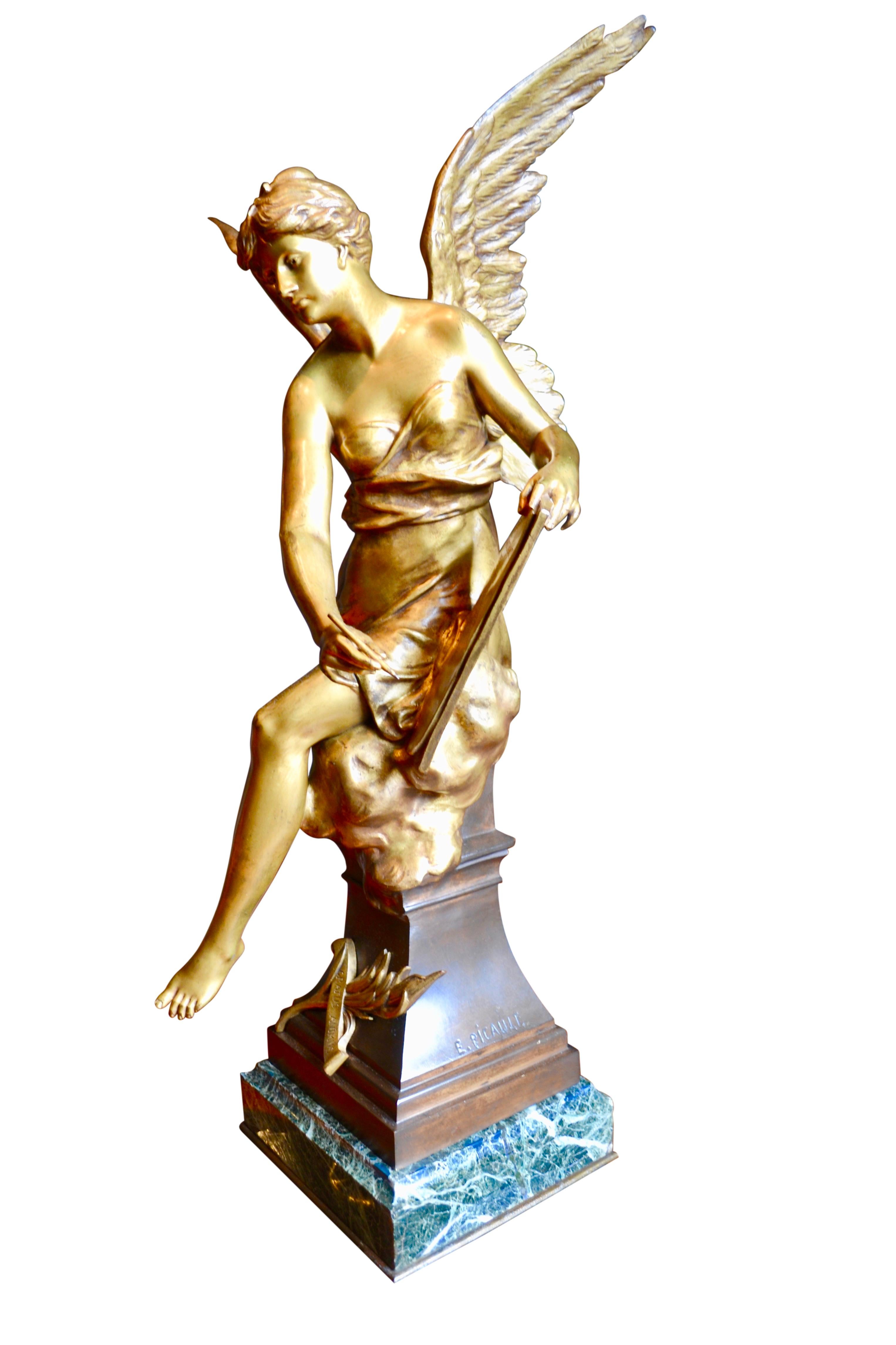Statua in bronzo dorato di E Picault dal titolo 