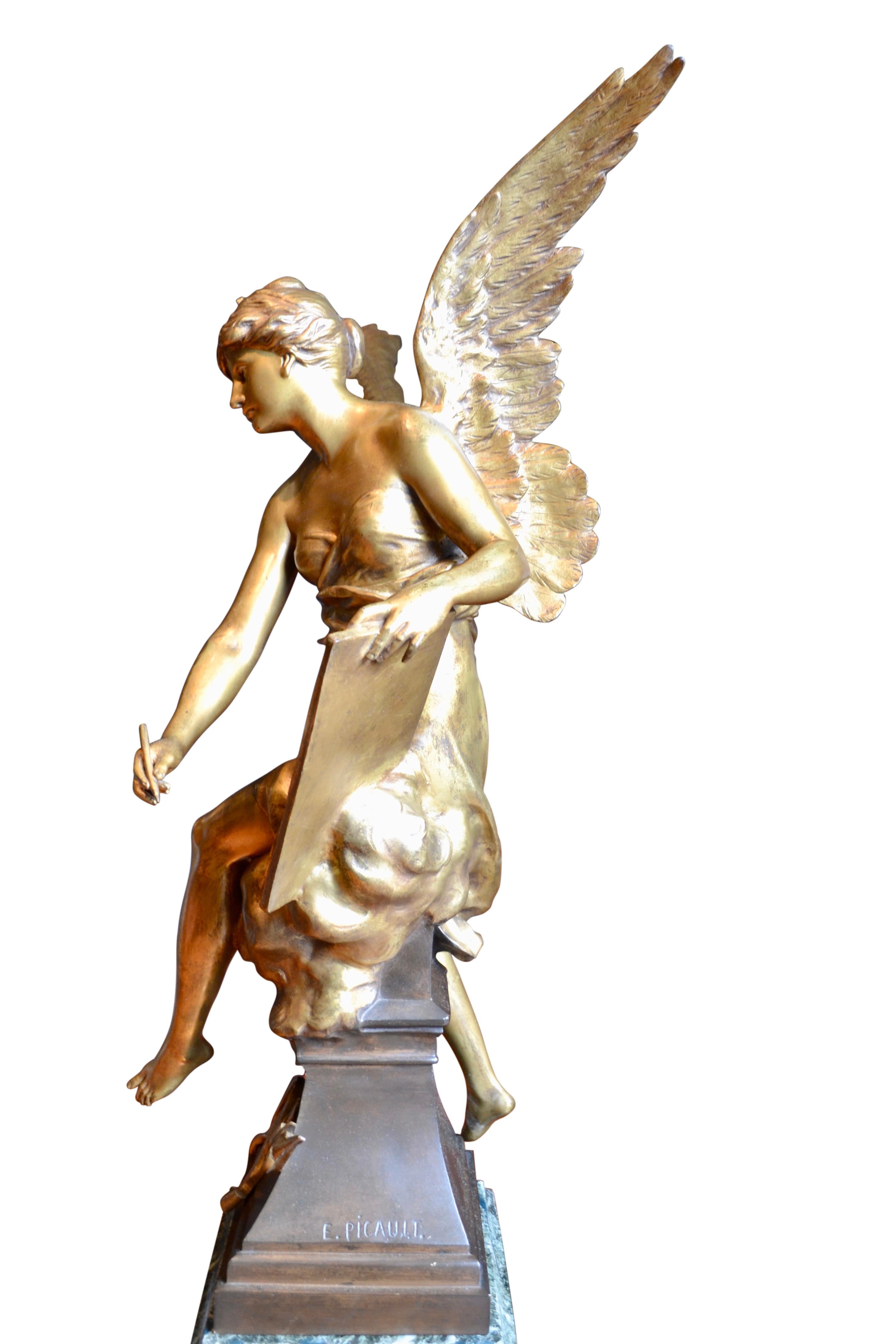 E Picault Gilt Bronze Statue Titled 